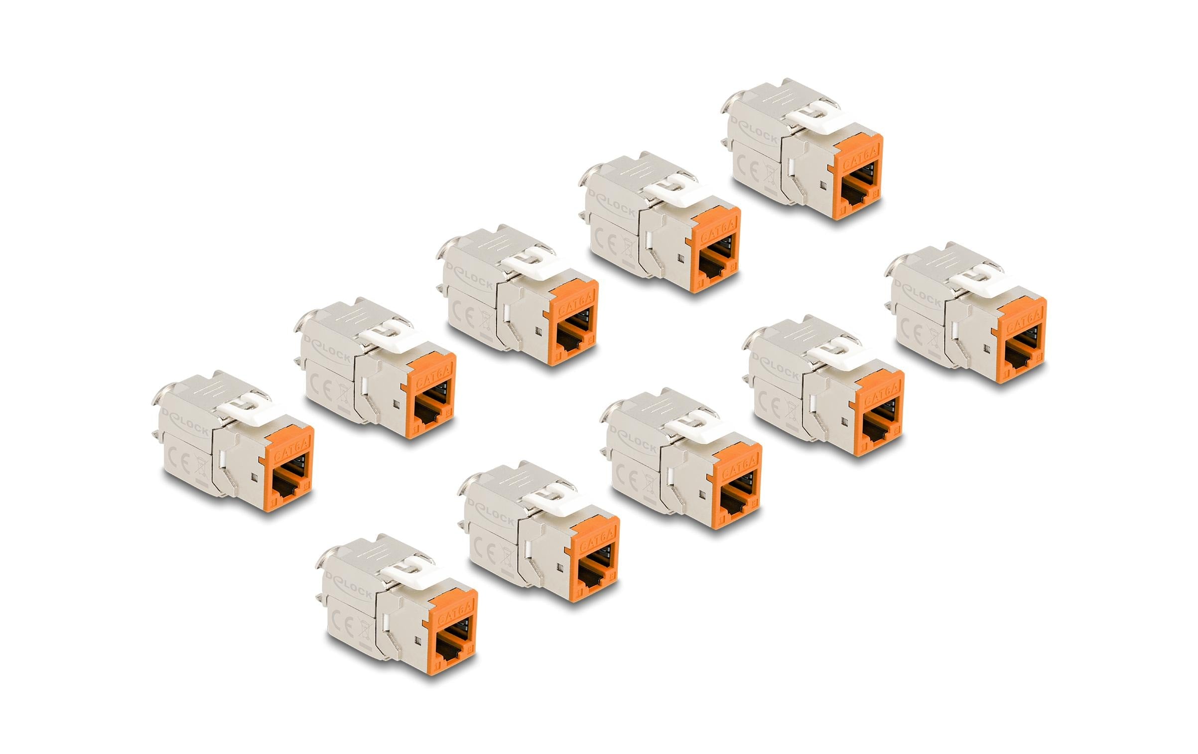 Delock Keystone Modul RJ45 Buchse zu LSA Cat.6A, werkzeugfrei, orange, 10 Stück