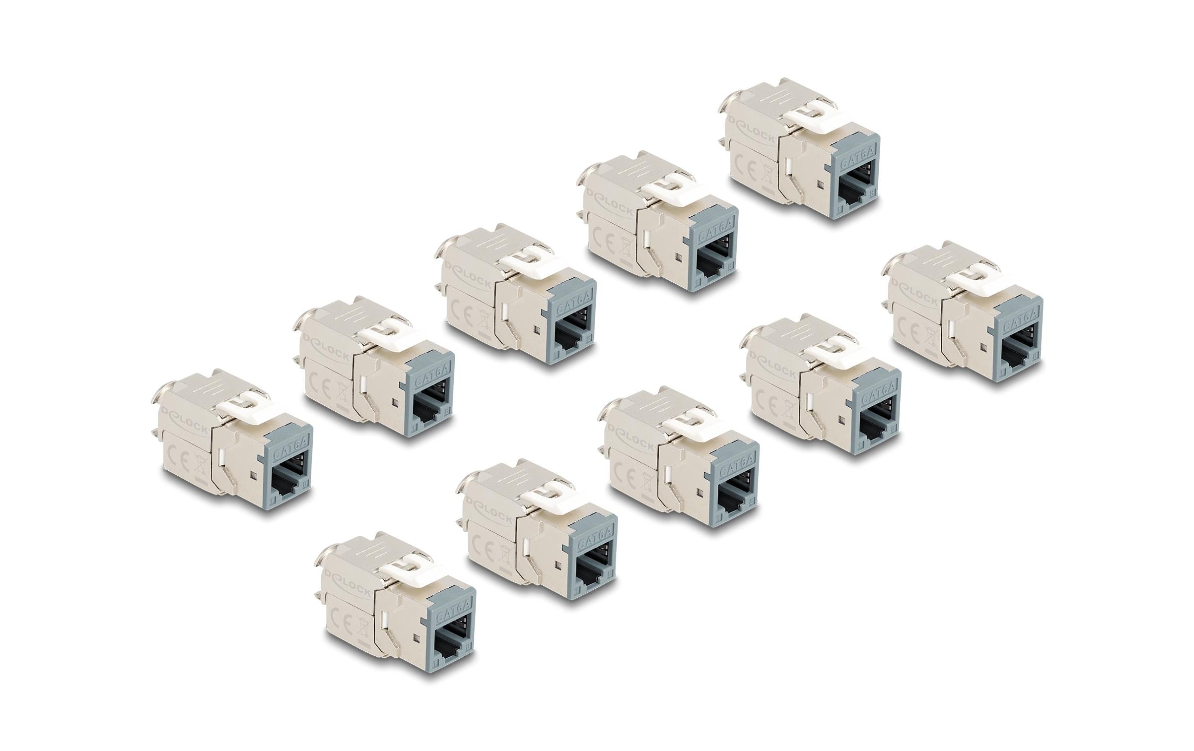 Delock Keystone Modul RJ45 Buchse zu LSA Cat.6A, werkzeugfrei, grau, 10 Stück