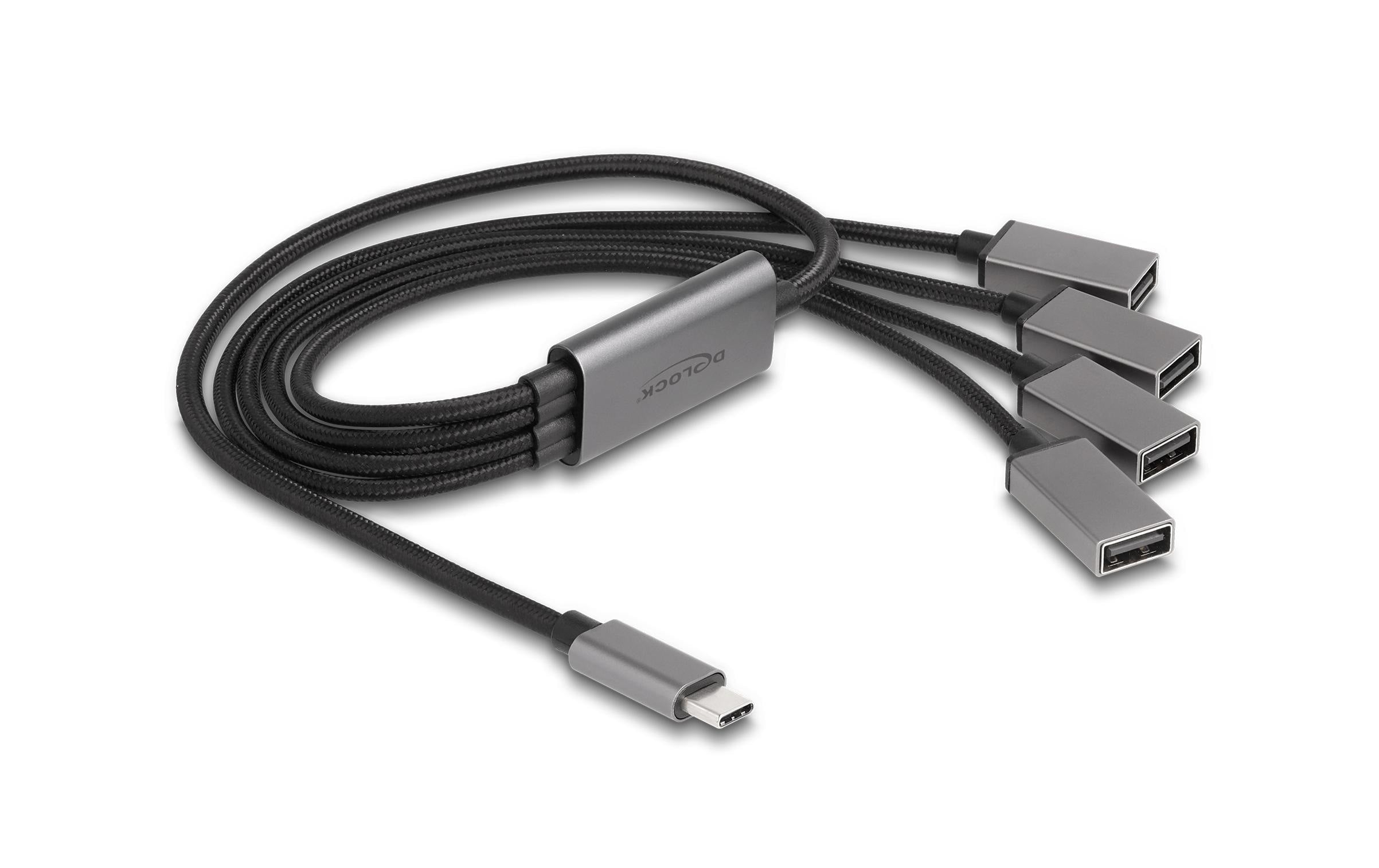 Delock 4 Port USB2.0 Kabel-Hub mit USB-C anschluss, 60cm