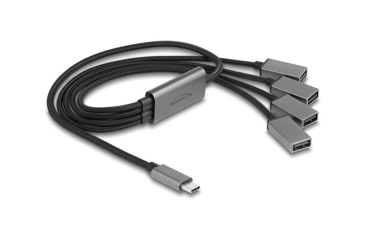 Delock 4 Port USB2.0 Kabel-Hub mit USB-C anschluss, 60cm