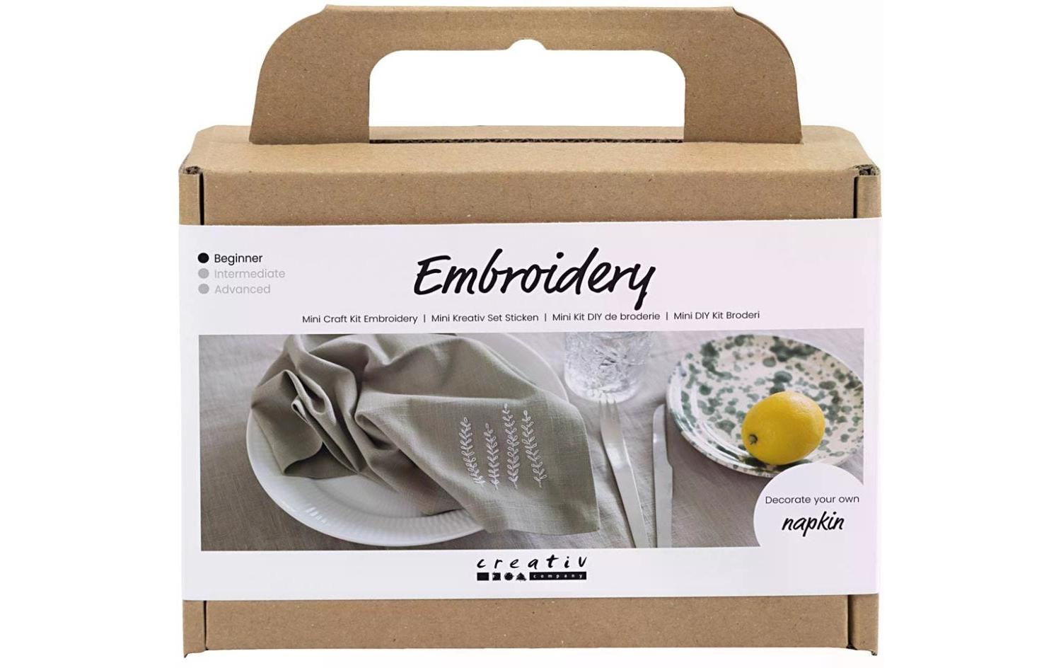 Creativ Company Bastelset Starter Sticken Serviette, Staubgrün