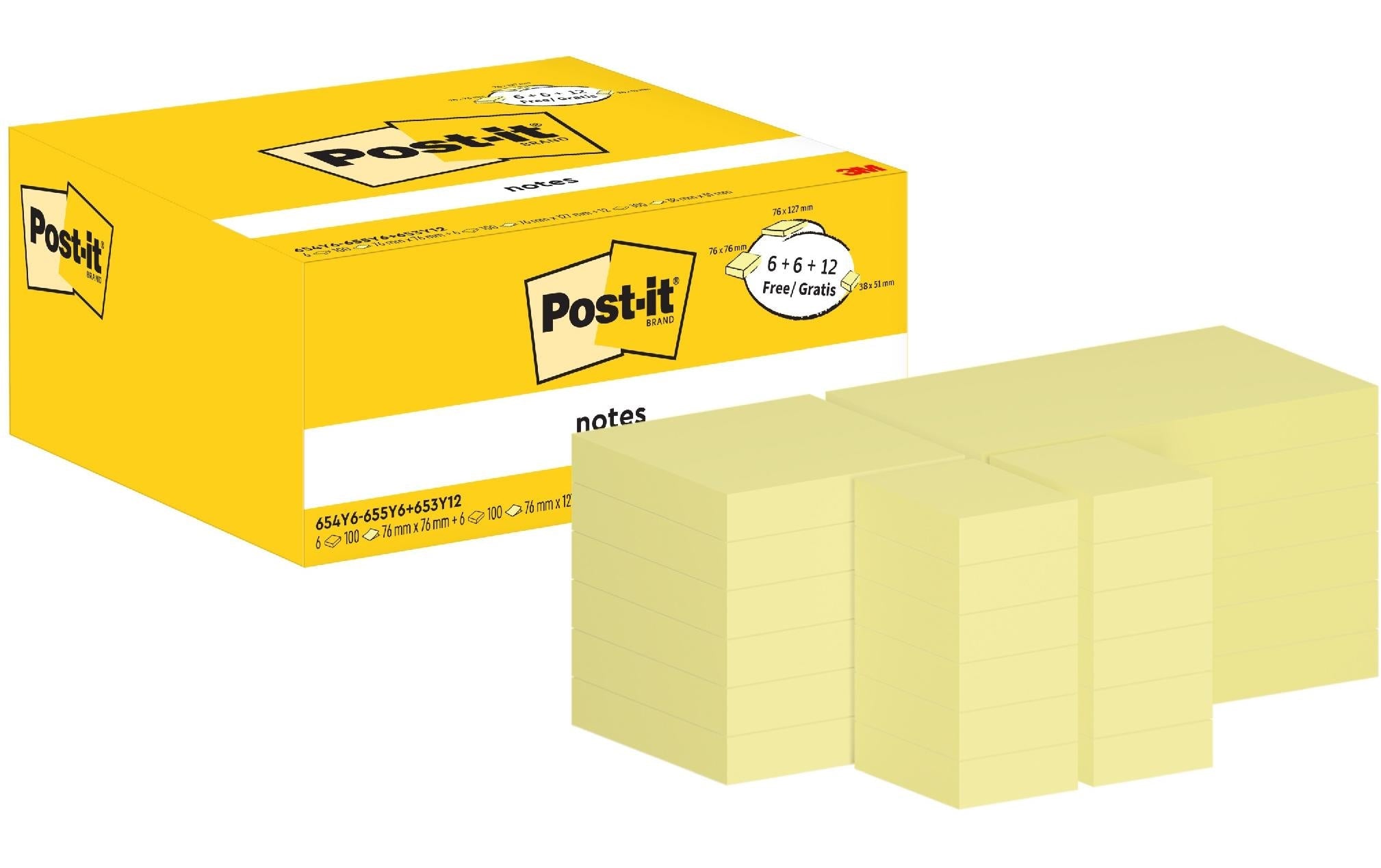 Post-it Haftnotizen PEFC Vorteilspaket Versch. Grössen, gelb, 6+6+12 Blöcke