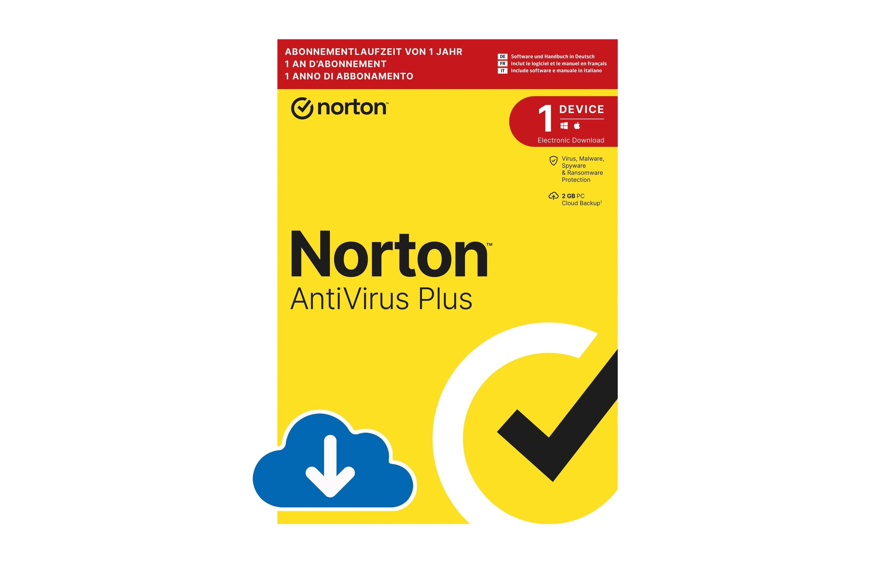 Norton Antivirus Plus Non-Subscription ESD, Vollversion, 1 PC, 1J, 2GB