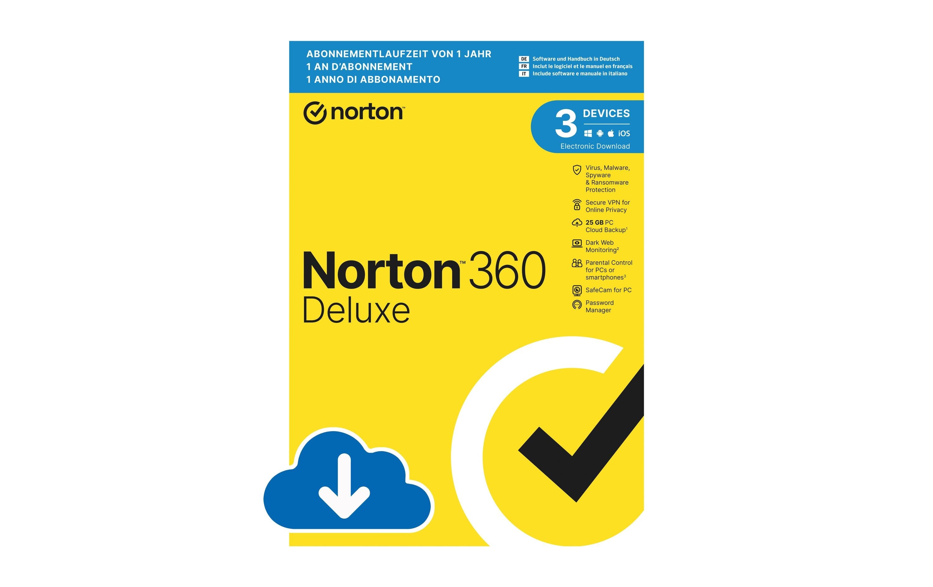 Norton 360 Deluxe Non-Subscription ESD, Vollversion, 3 PC, 1J, 25GB