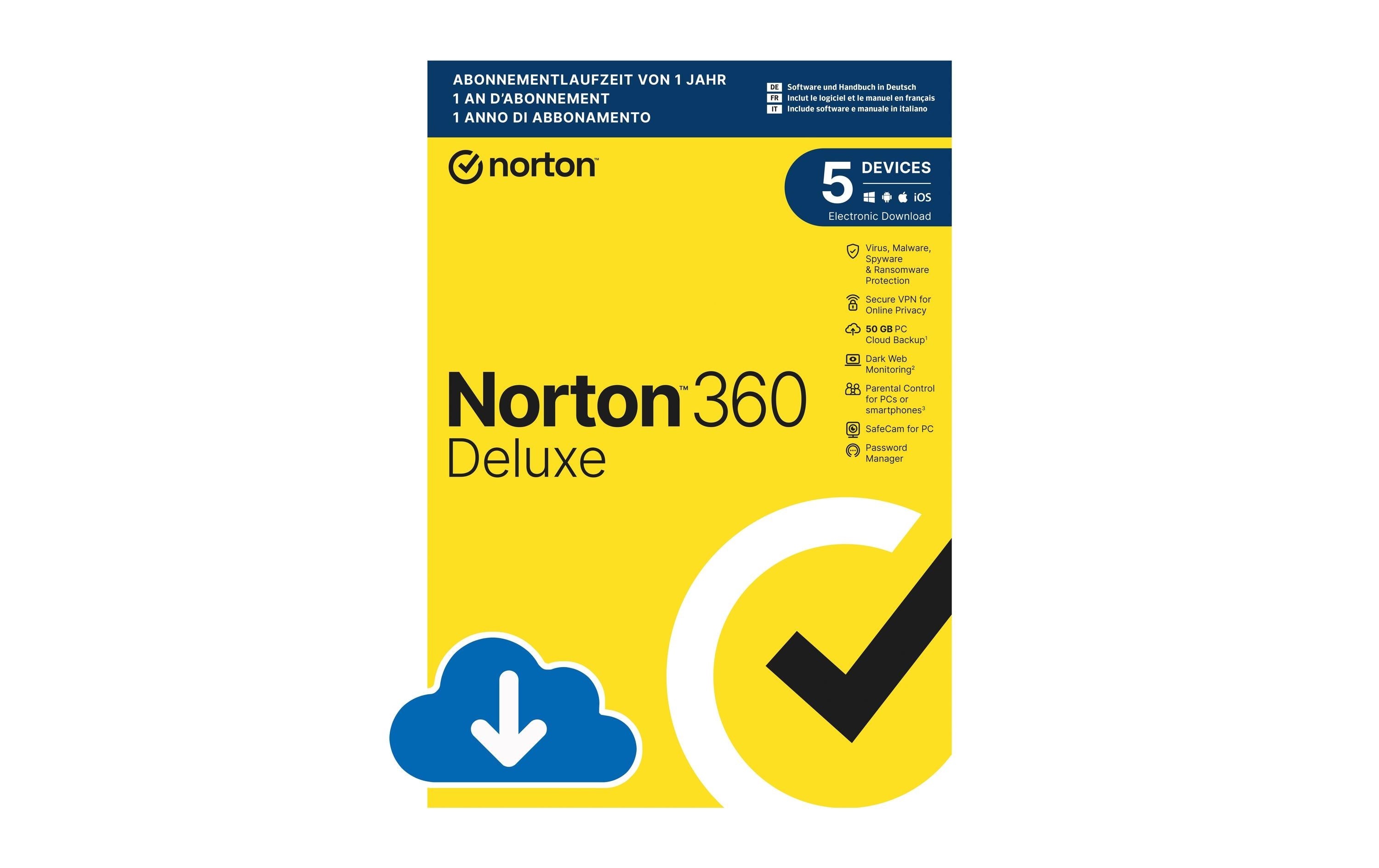 Norton 360 Deluxe Non-Subscription ESD, Vollversion, 5 PC, 1J, 50GB