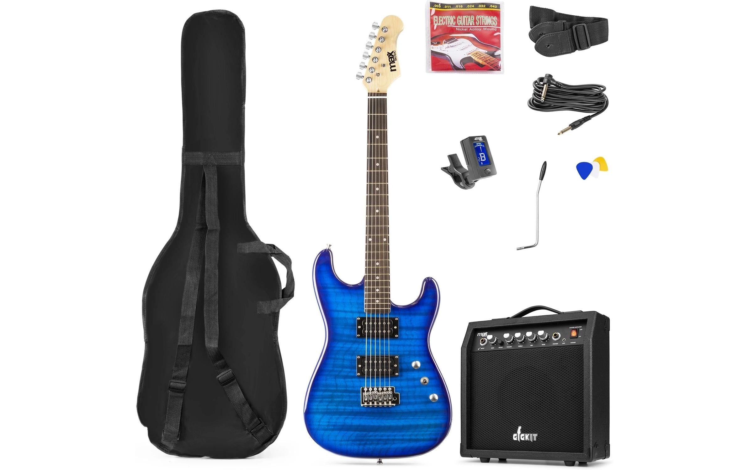 MAX GigKitQDB E-Gitarrenset, Quilted-Style, dunkelblau