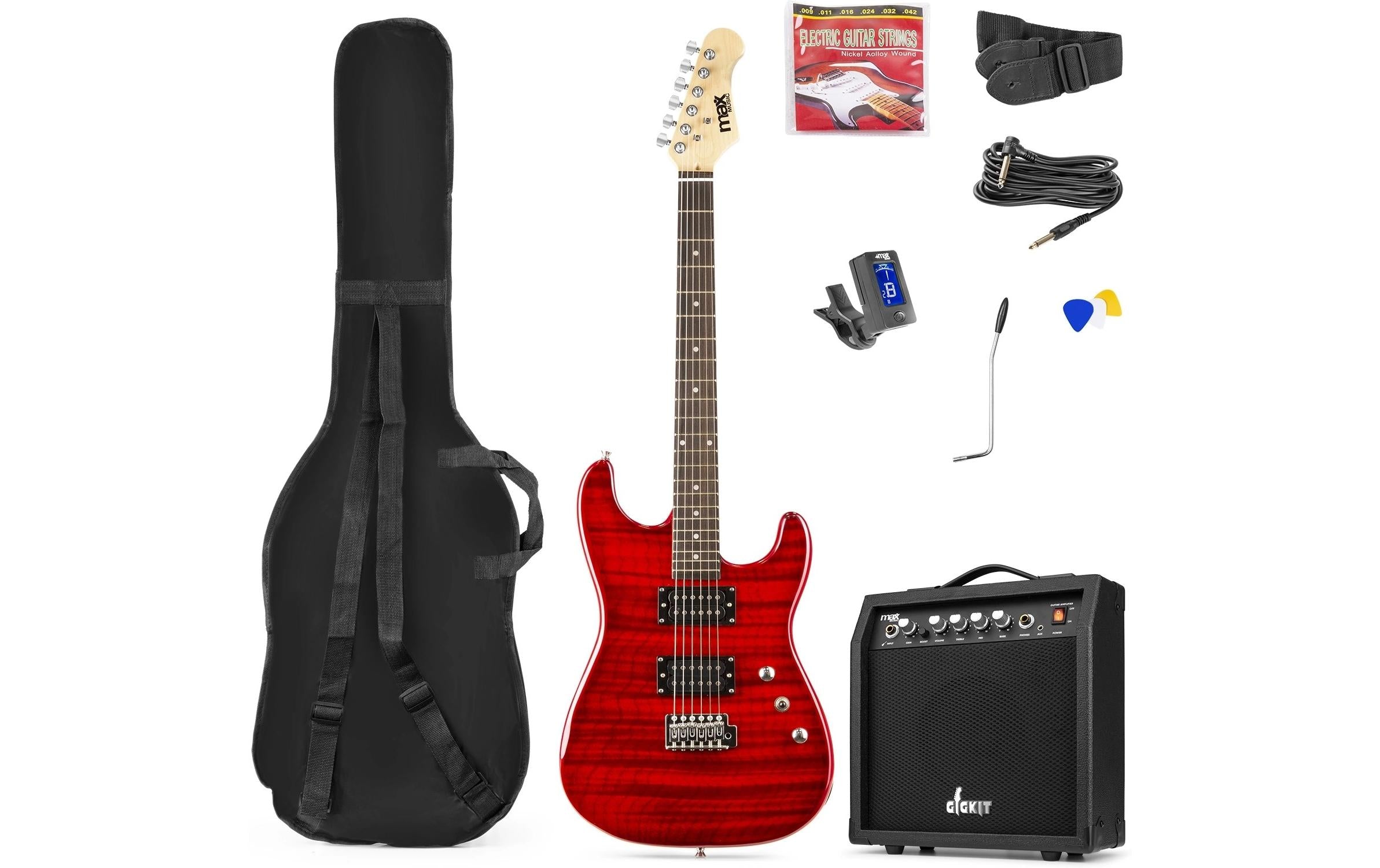 MAX GigKitQDR E-Gitarrenset, Quilted-Style, dunkelrot
