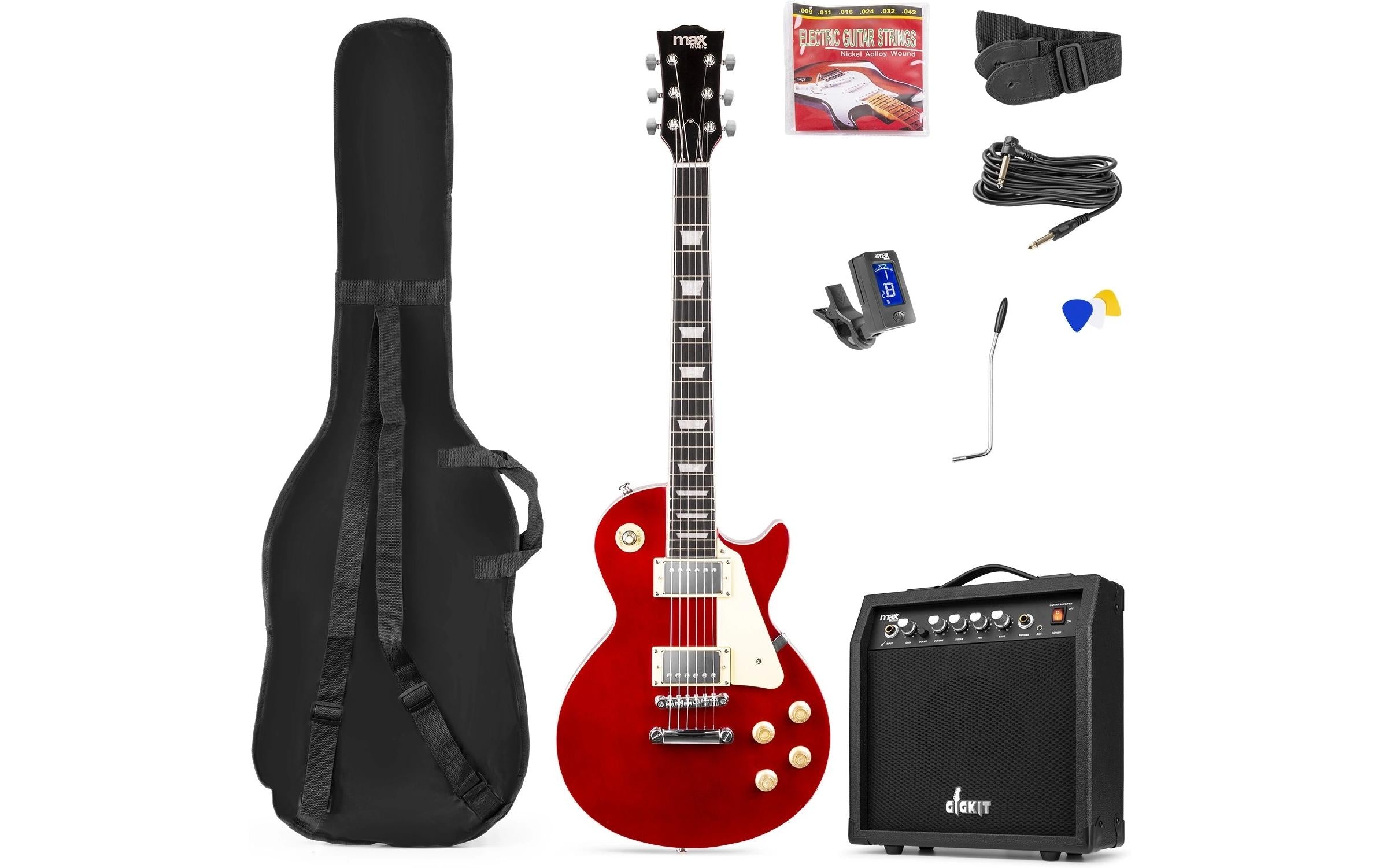 MAX GigKitDR E-Gitarrenset, LP-Style, dunkelrot