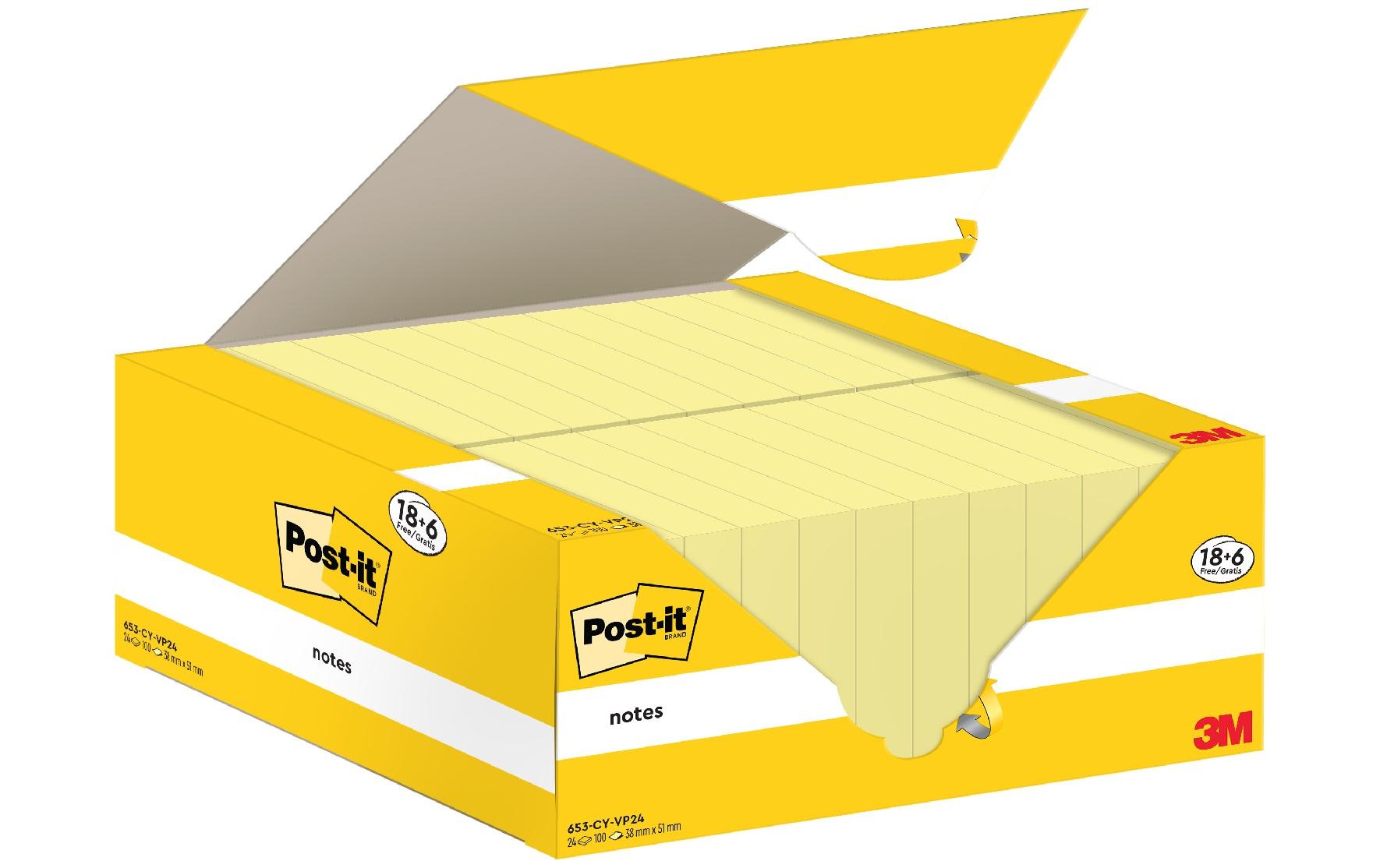 3M Post-it Haftnotizen, gelb 18+6 Blöcke à 100 Blatt, 38 mm x 51 mm