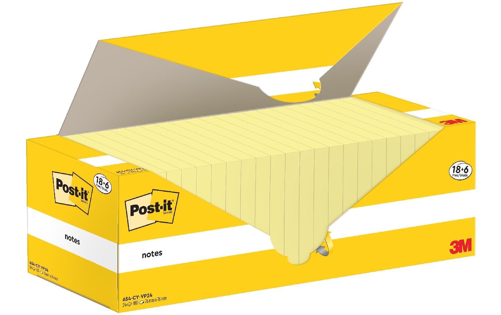 3M Post-it, Haftnotizen, gelb 18+6 Blöcke à 100 Blatt, 76 mm x 76 mm