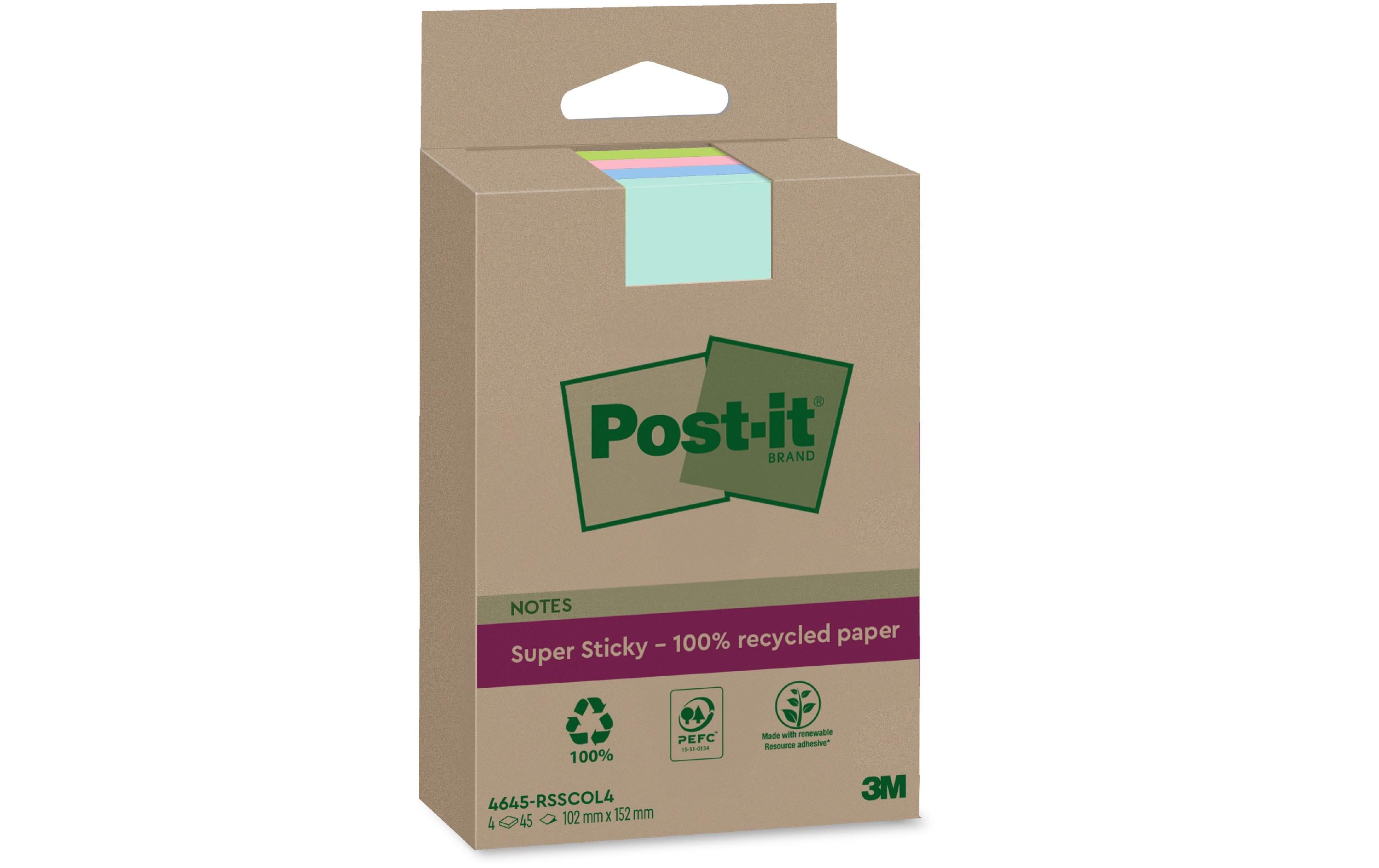 3M Post-it Recycling Notes versch. Farben 4 Blöcke à 45 Blatt , 102 x 152 mm