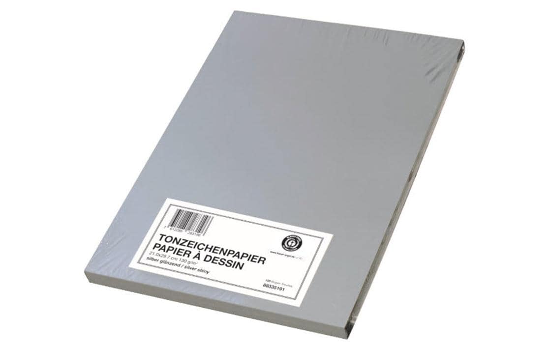 Tonzeichenpapier A4, 100 Stk silber glänzend