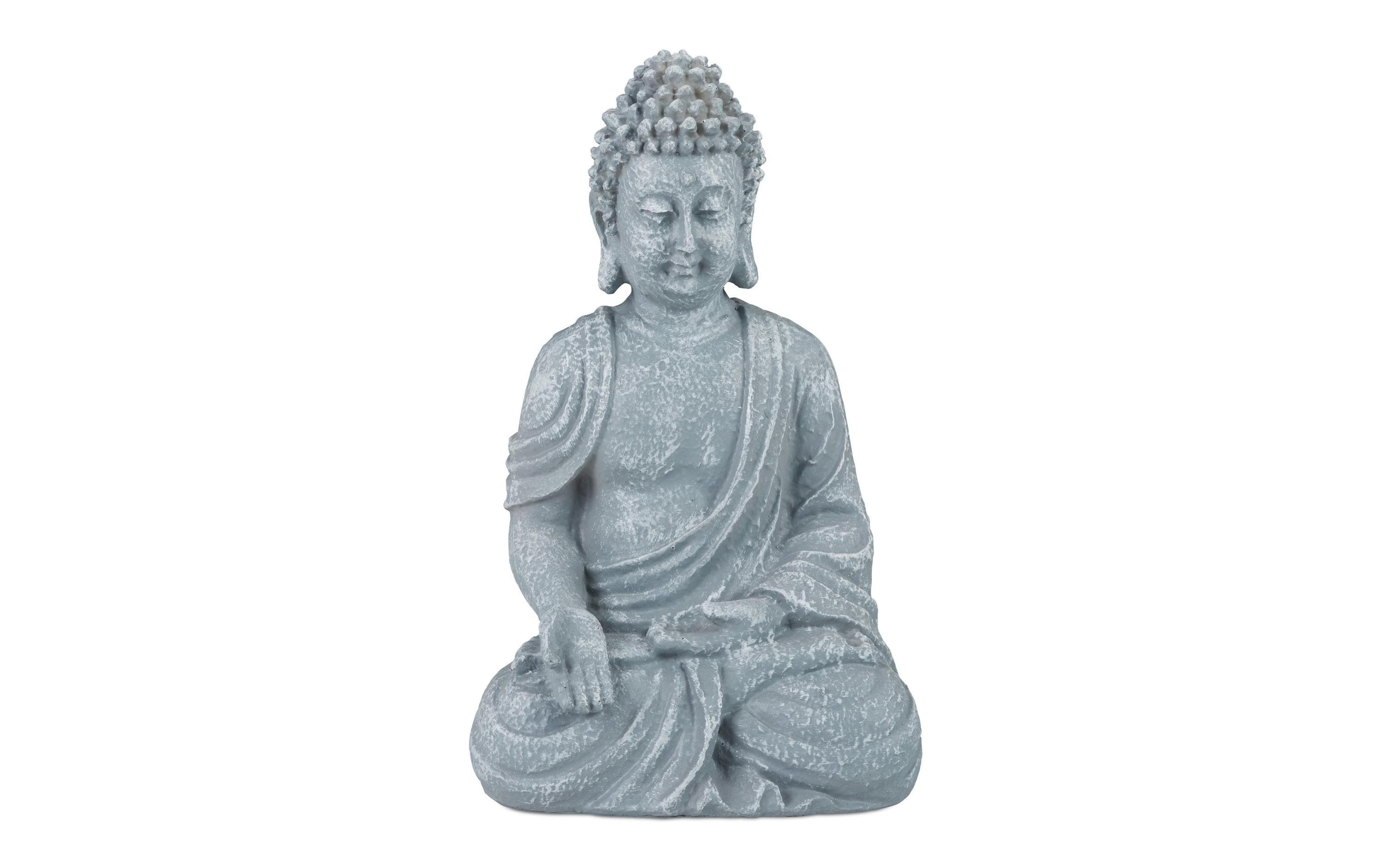 relaxdays Dekofigur Buddha 30cm, Polyresin, Grau
