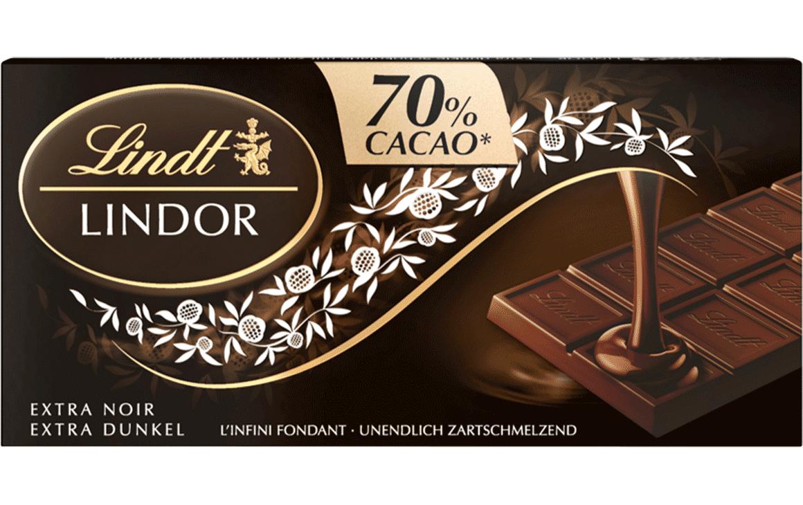 Lindt LINDOR Tafelschokolade Dunkel 70% Kakao 100g