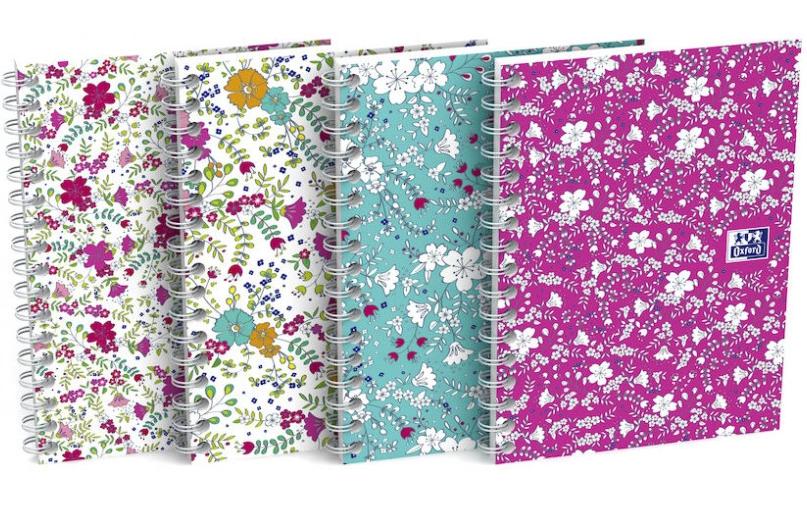 Oxford GO Floral Notizblock A6 weisse Doppelspirale, 50 Blatt, kariert 5x5