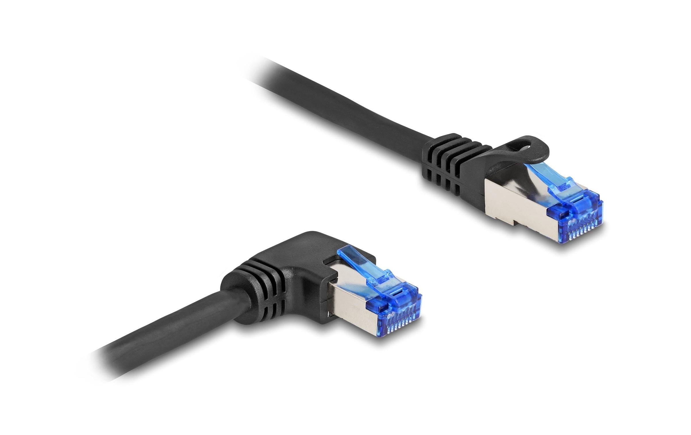 Delock Netzwerkkabel RJ45 Cat.6A S/FTP gerade/rechts gewinkelt, 2m, schwarz