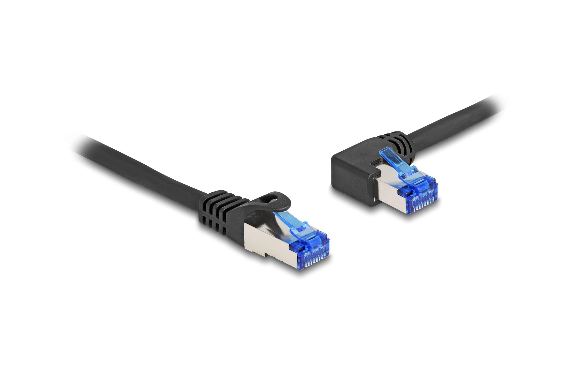 Delock Netzwerkkabel RJ45 Cat.6A S/FTP gerade/links gewinkelt, 2m, schwarz