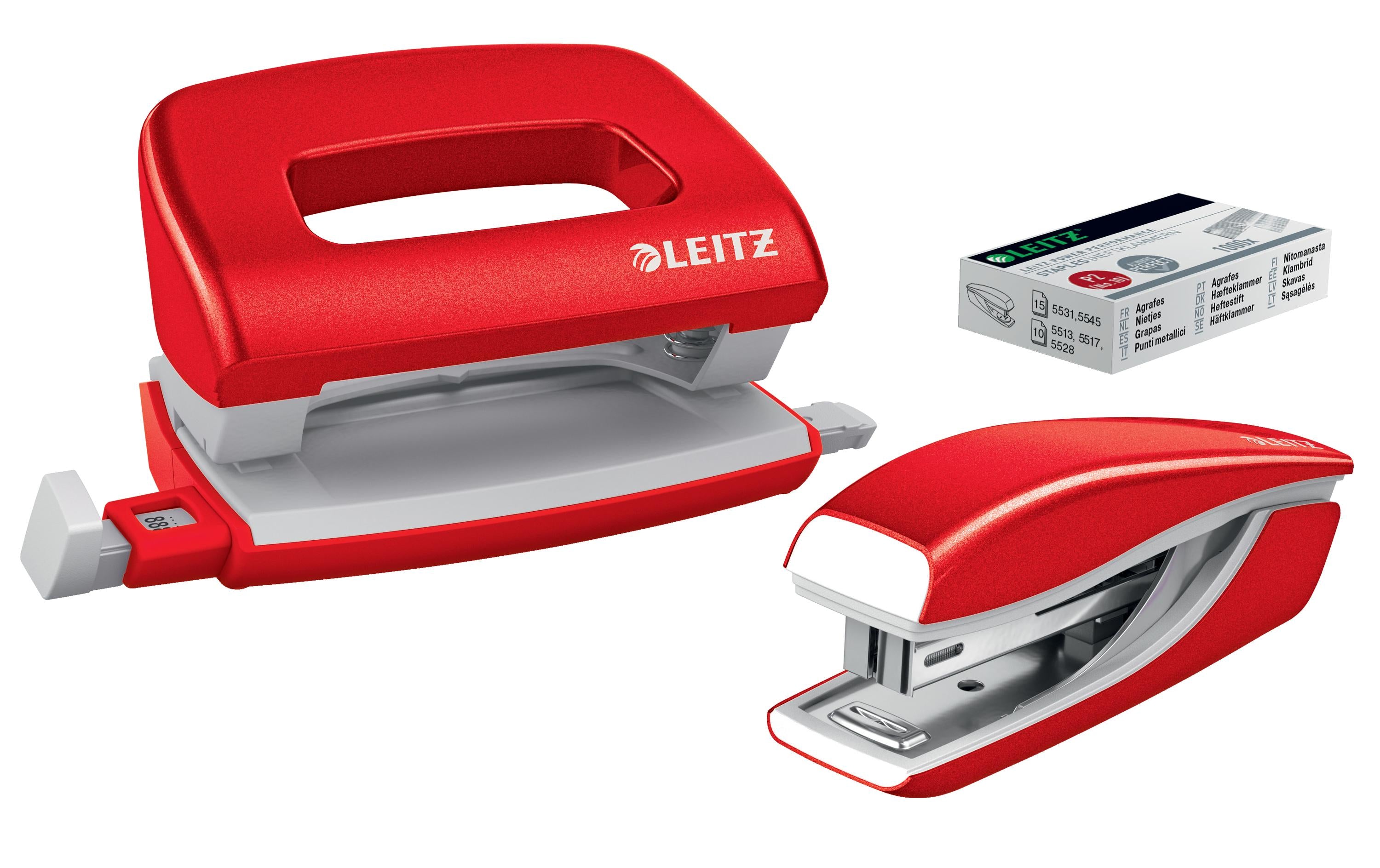 Leitz NeXXt WOW Set Mini-Heftgerät+Locher rot