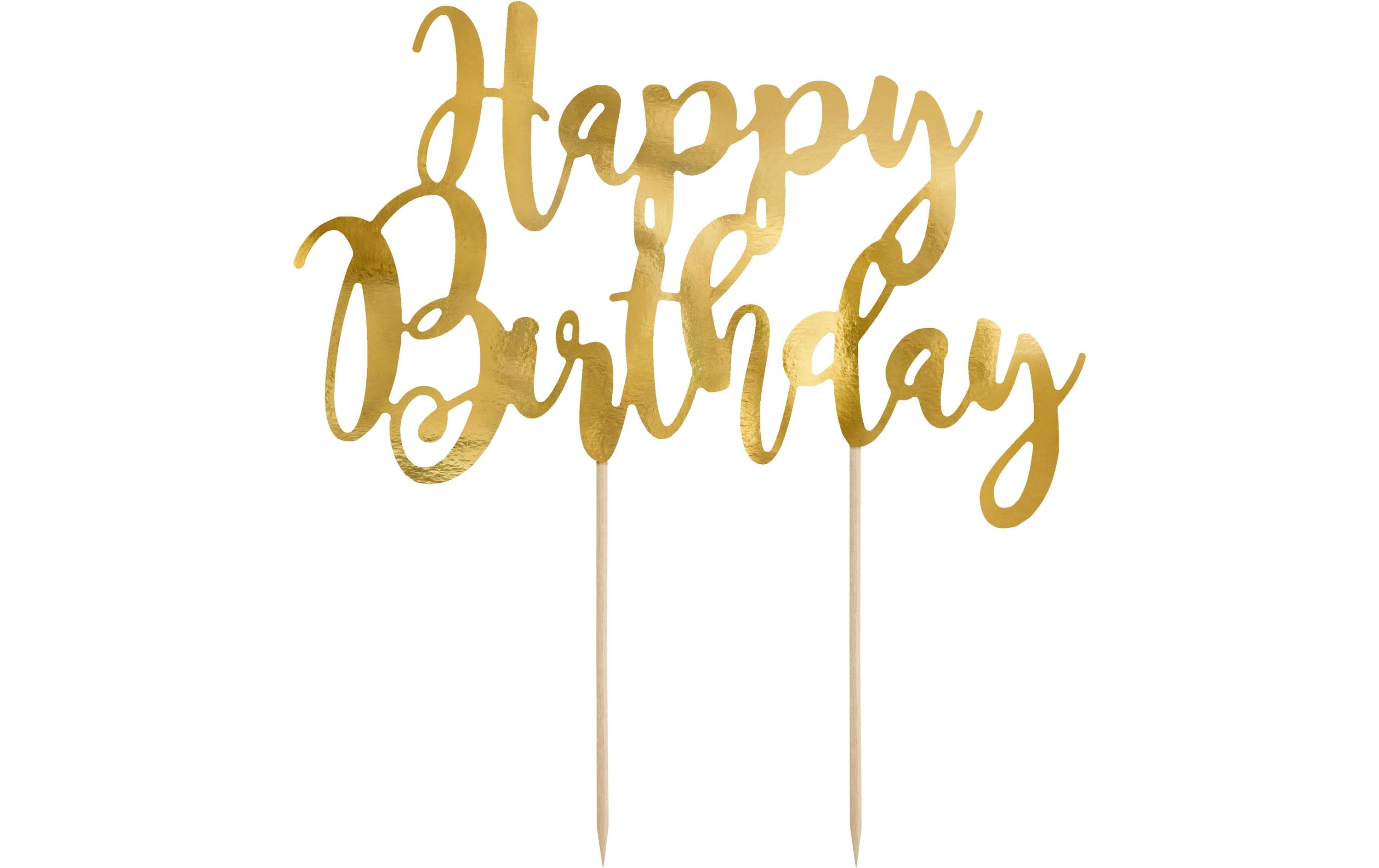 Partydeco Caketopper Happy Birthday gold, 22.5 cm