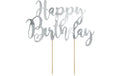 Partydeco Caketopper Happy Birthday silber, 22.5 cm