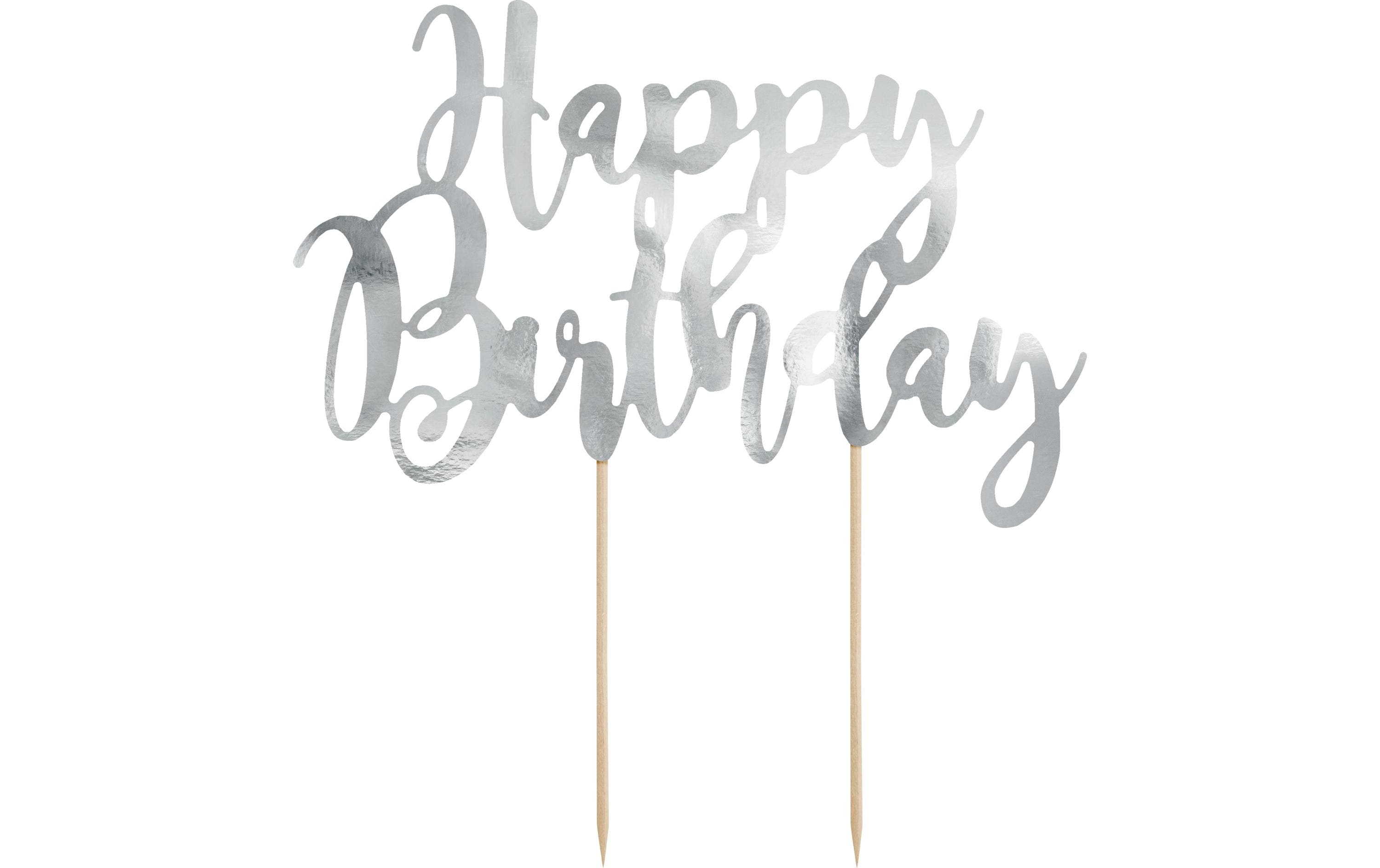 Partydeco Caketopper Happy Birthday silber, 22.5 cm