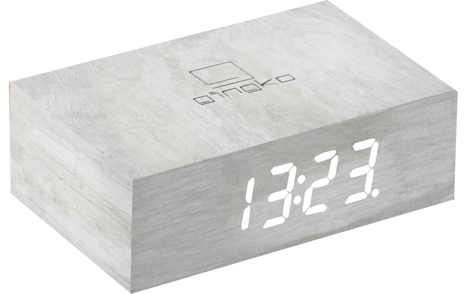 Gingko Wecker Flip Click Clock Birkenholz weiss, USB-Kabel inkl.