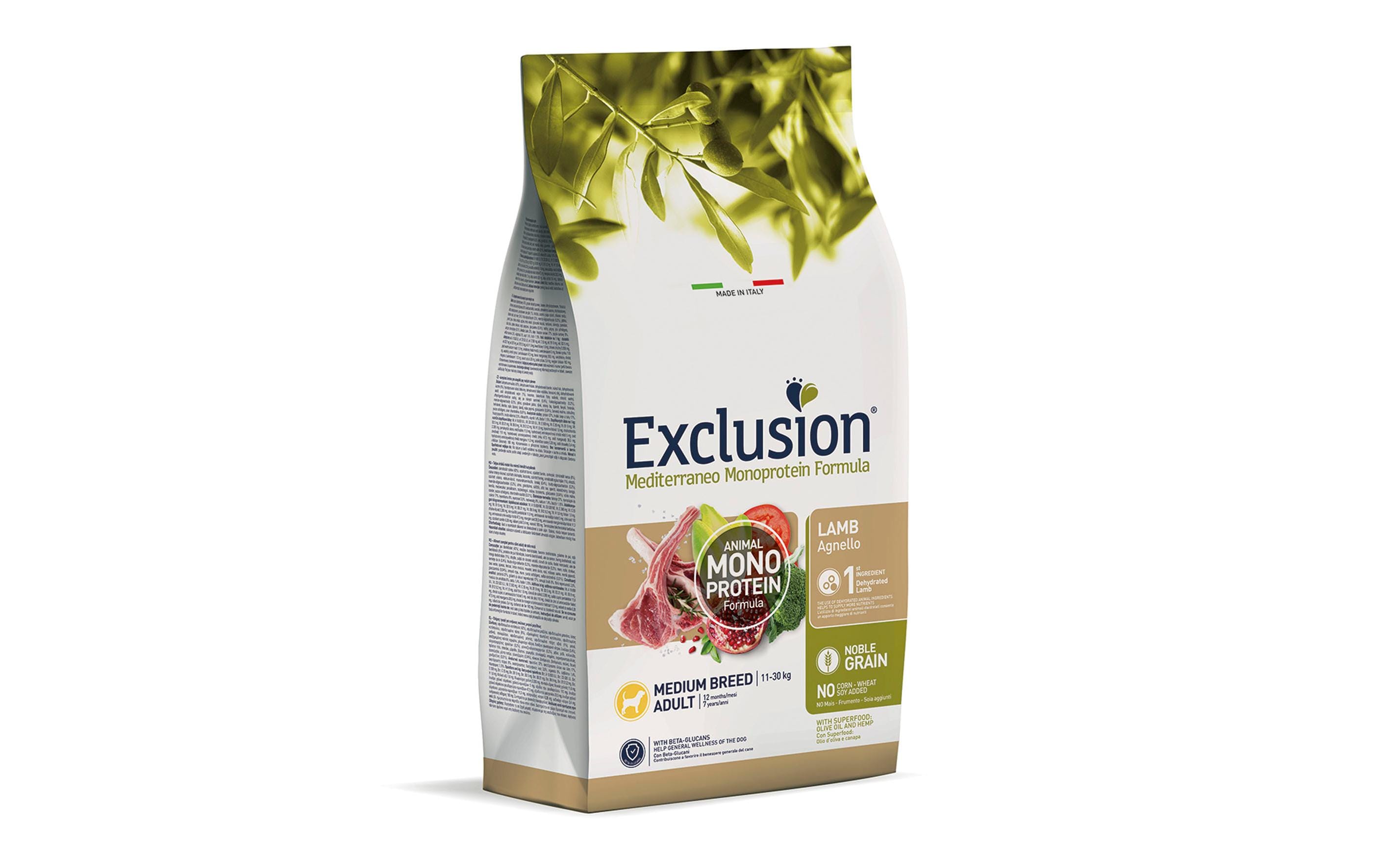 Exclusion Dog Adult Medium Lamb 12kg Mediterraneo Monoprotein