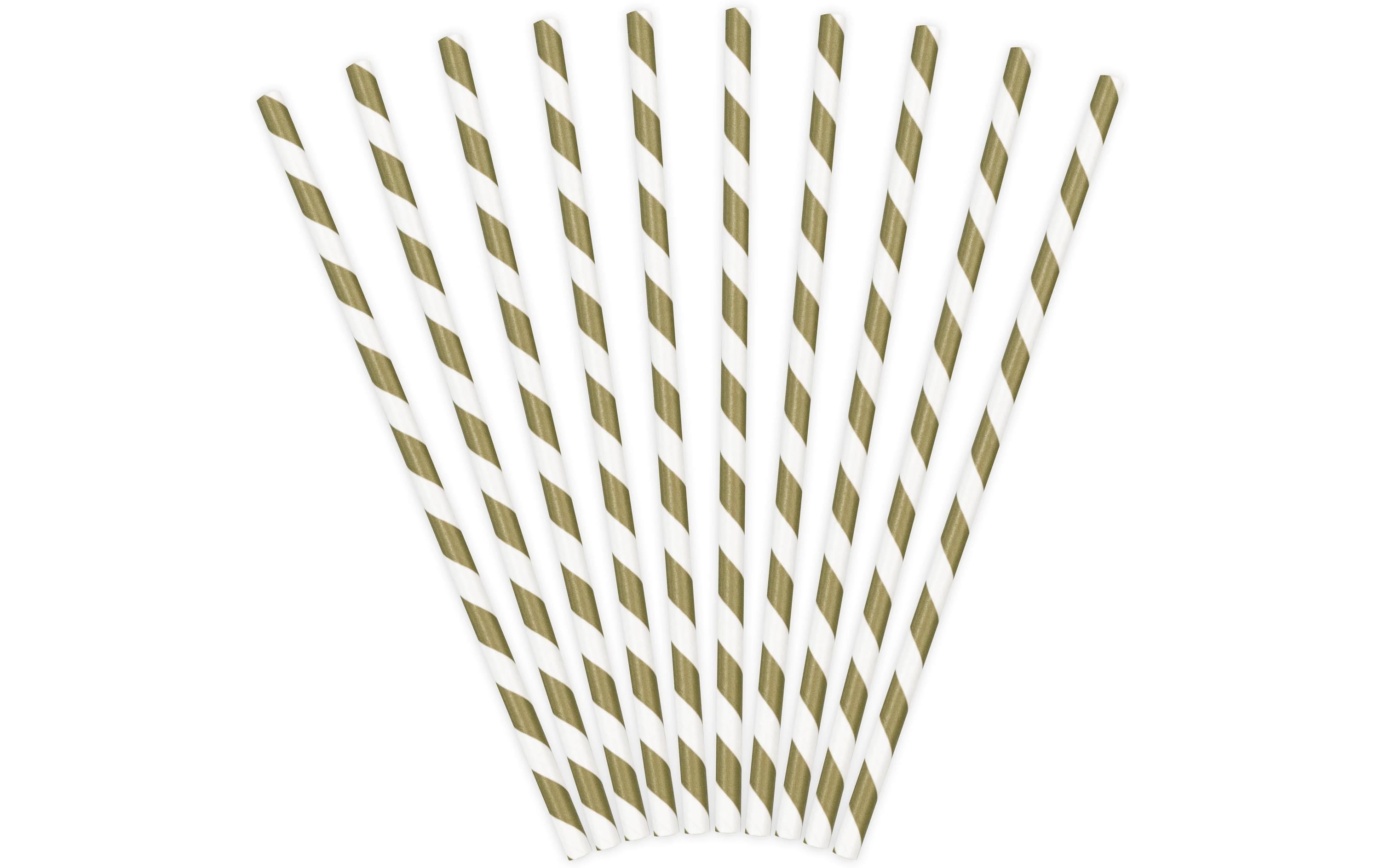 Partydeco Papierstrohhalme Streifen Gold, 19.5 cm, 20 Stück