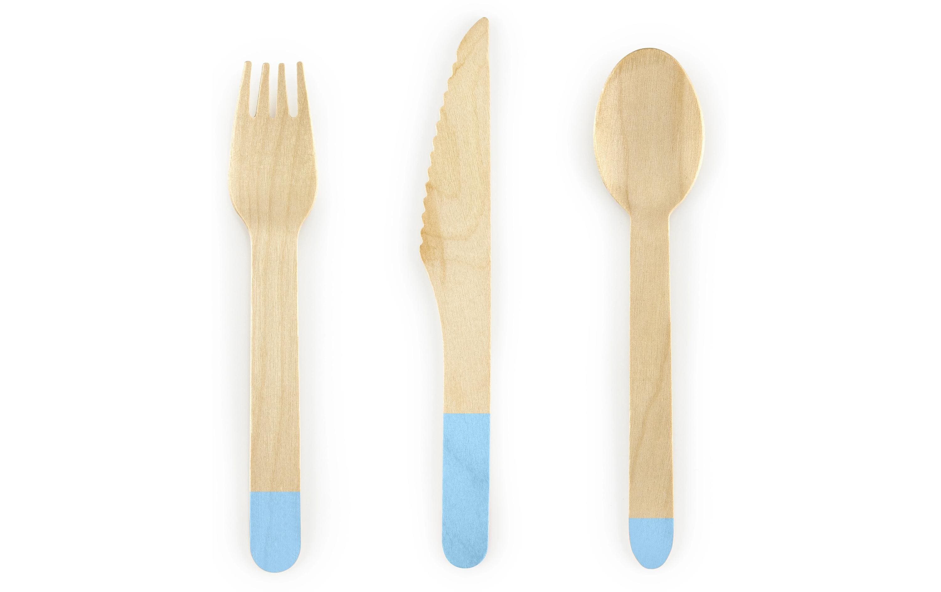 Partydeco Besteck Holz hellblau, 16 cm