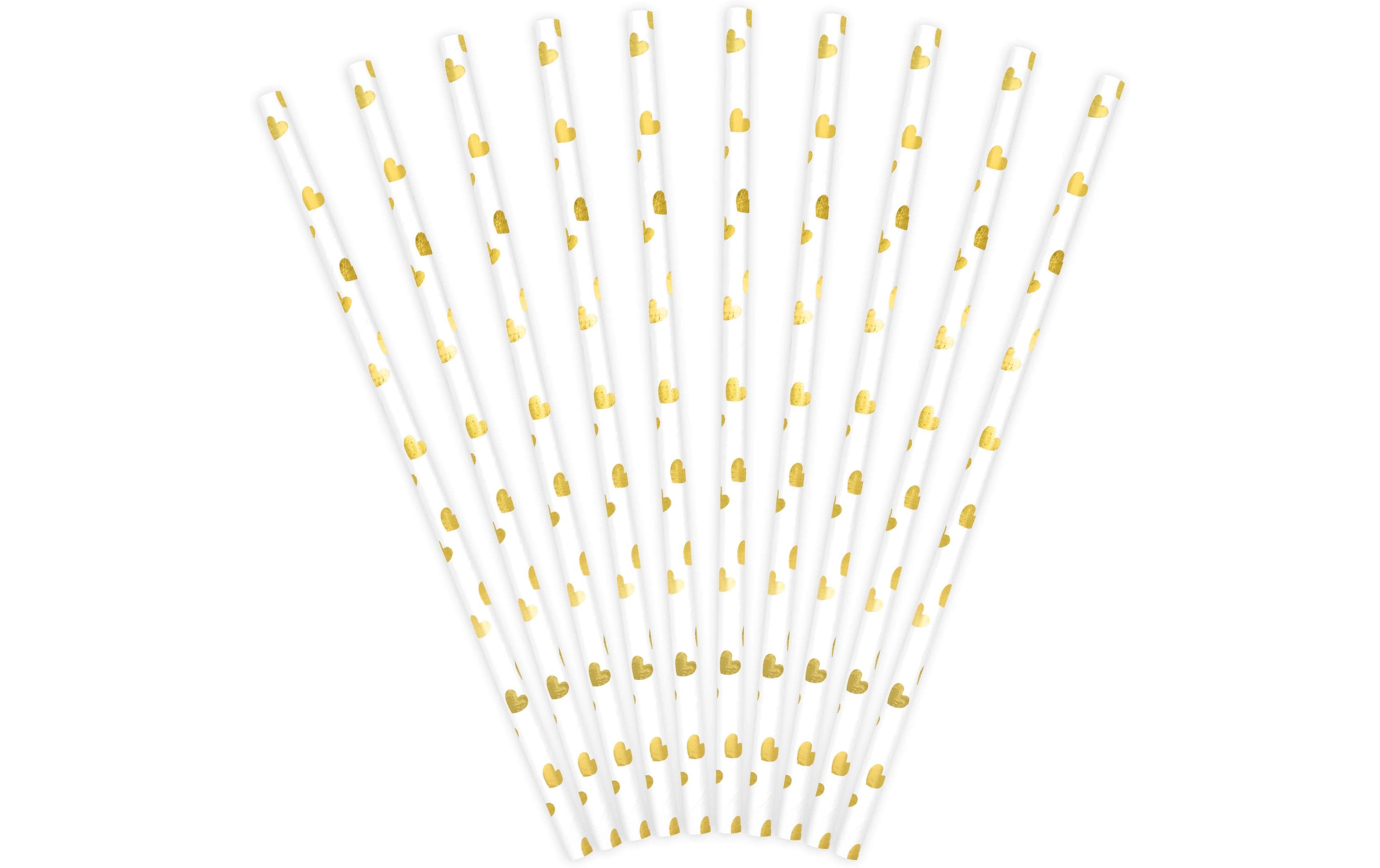 Partydeco Papierstrohhalme Herze gold, 19.5 cm, 20 Stück