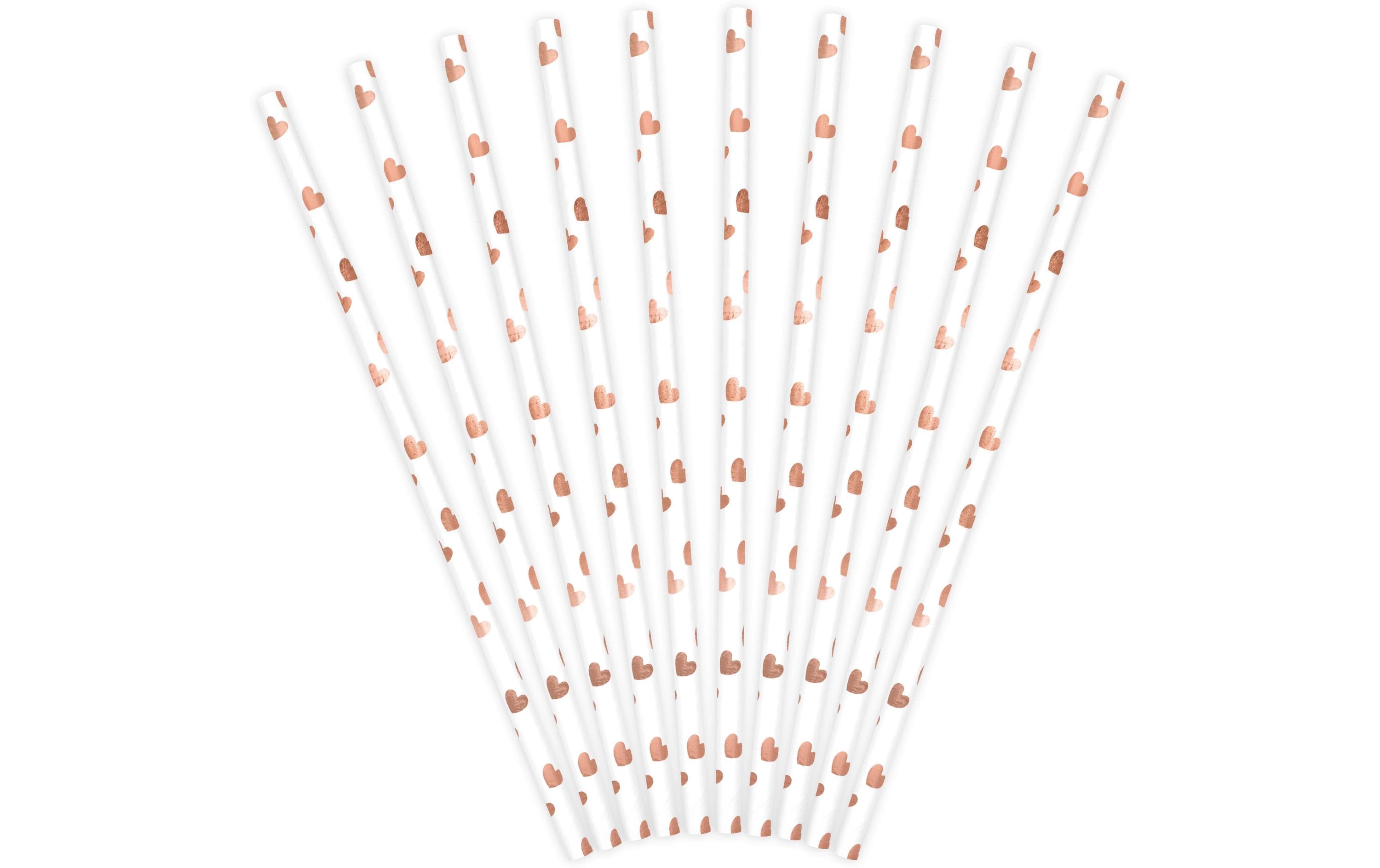 Partydeco Papierstrohhalme Herze roségold, 19.5 cm, 20 Stück