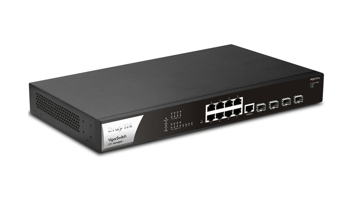 Draytek VigorSwitch PQ2121x: 12 Port 8x2.5GE PoE 4xSFP+,140W PoE Budget