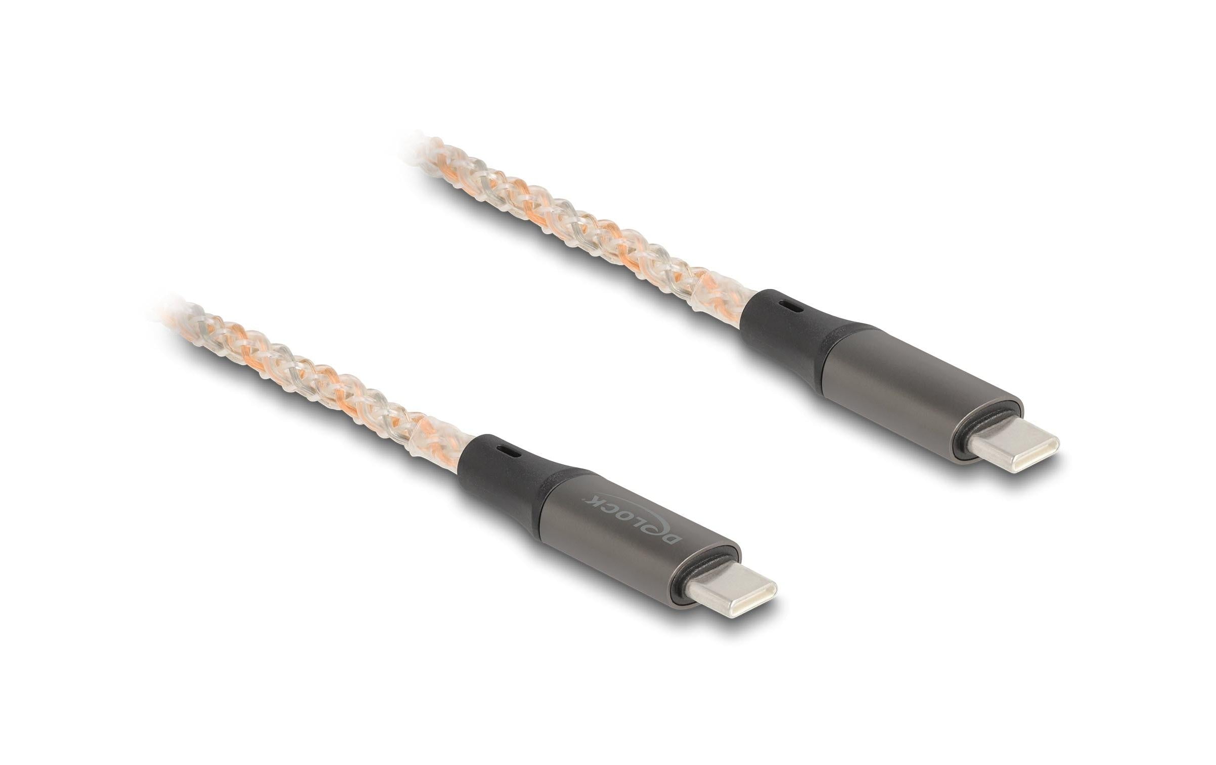 Delock USB2.0 USB-C Stecker zu Stecker PD 3.0, 100W mit RGB Beleuchtung, 1.20m