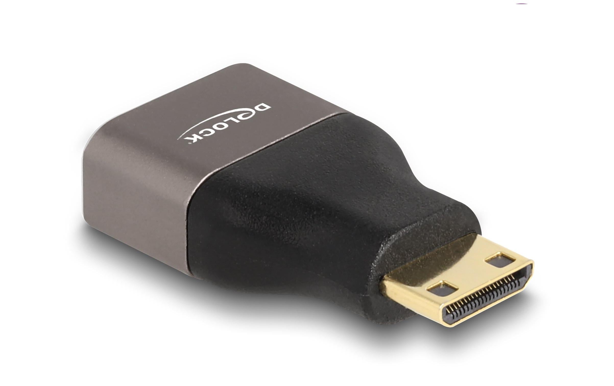 Delock HDMI Adapter Mini-C Stecker zu A Buchse, 8K 60Hz, grau, metall