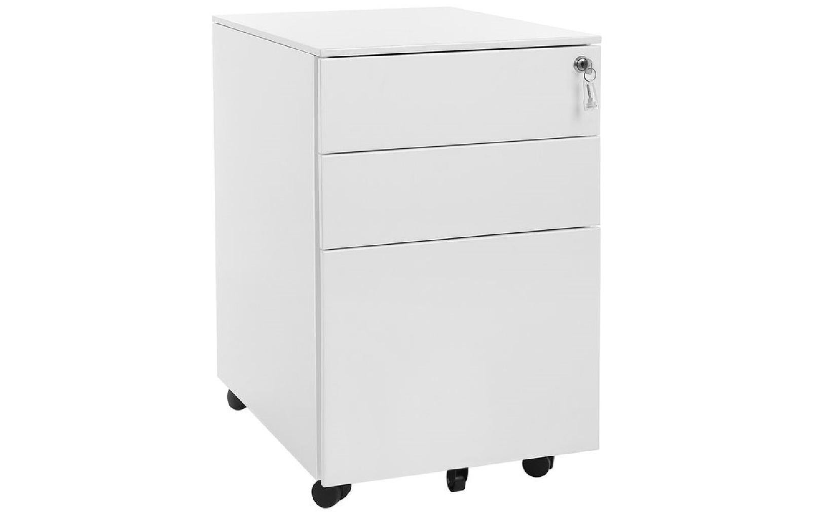 Songmics Rollcontainer weiss, Schloss 52x39x60cm, mit 3 Schubladen