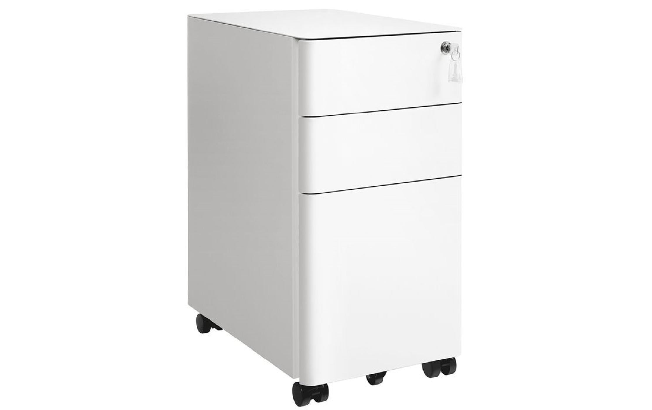 Songmics Rollcontainer weiss, Schloss 30x46x59cm, mit 3 Schubladen