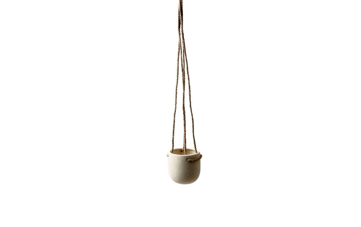 Esmée Blumentopf zum Hängen, Beige Steingut, 9x9cm (HxD), Seillänge ca.43cm