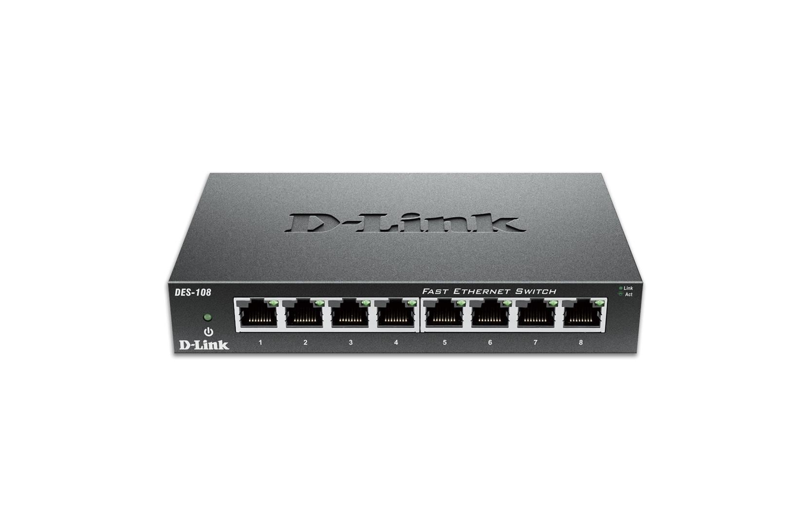 D-Link DES-108/E: 8Port Switch, 100Mbps Metallgehäuse, dlink|green