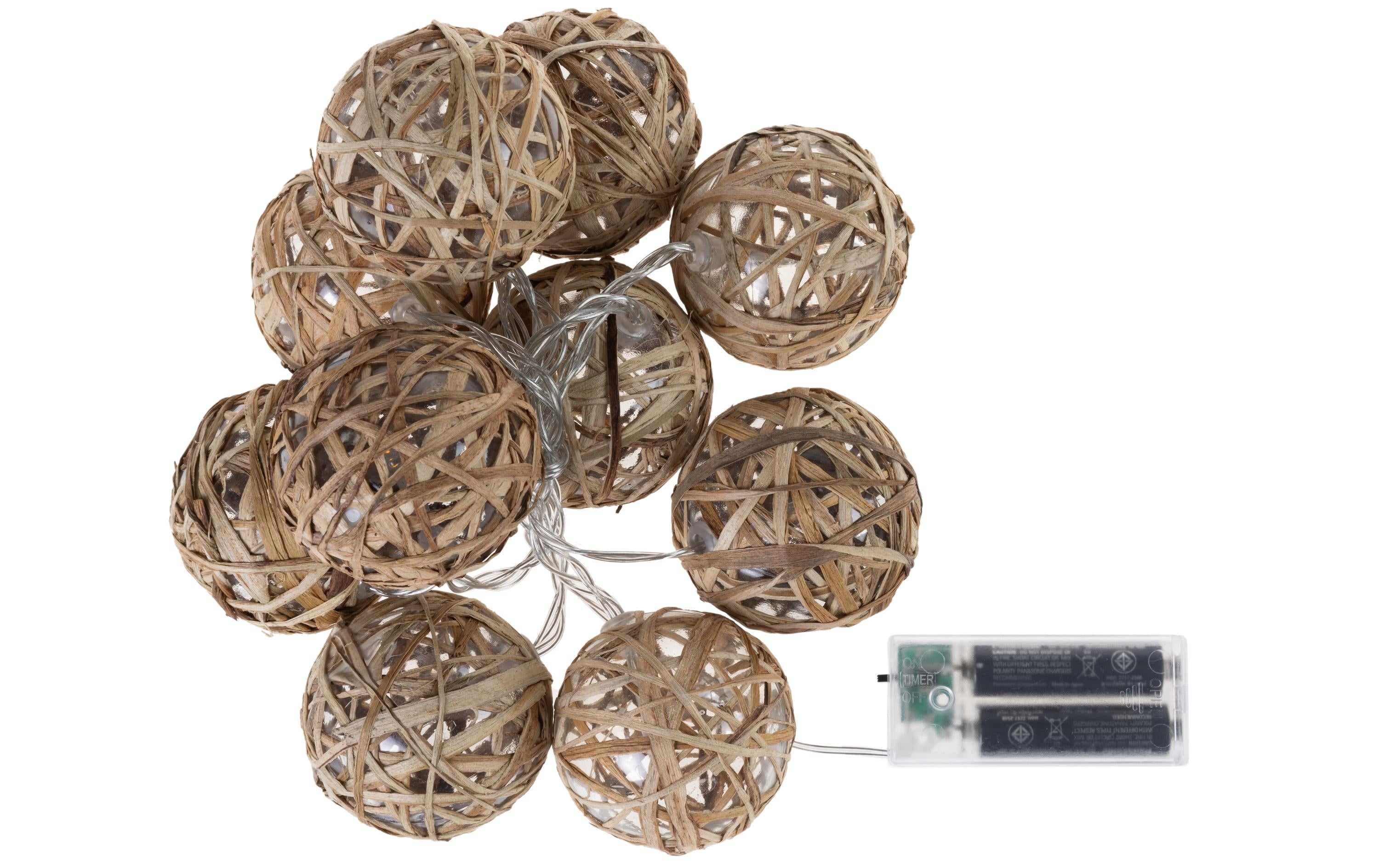 COCON Stroh-Rattan-Kugel Lichterkette outdoor, mit Timer