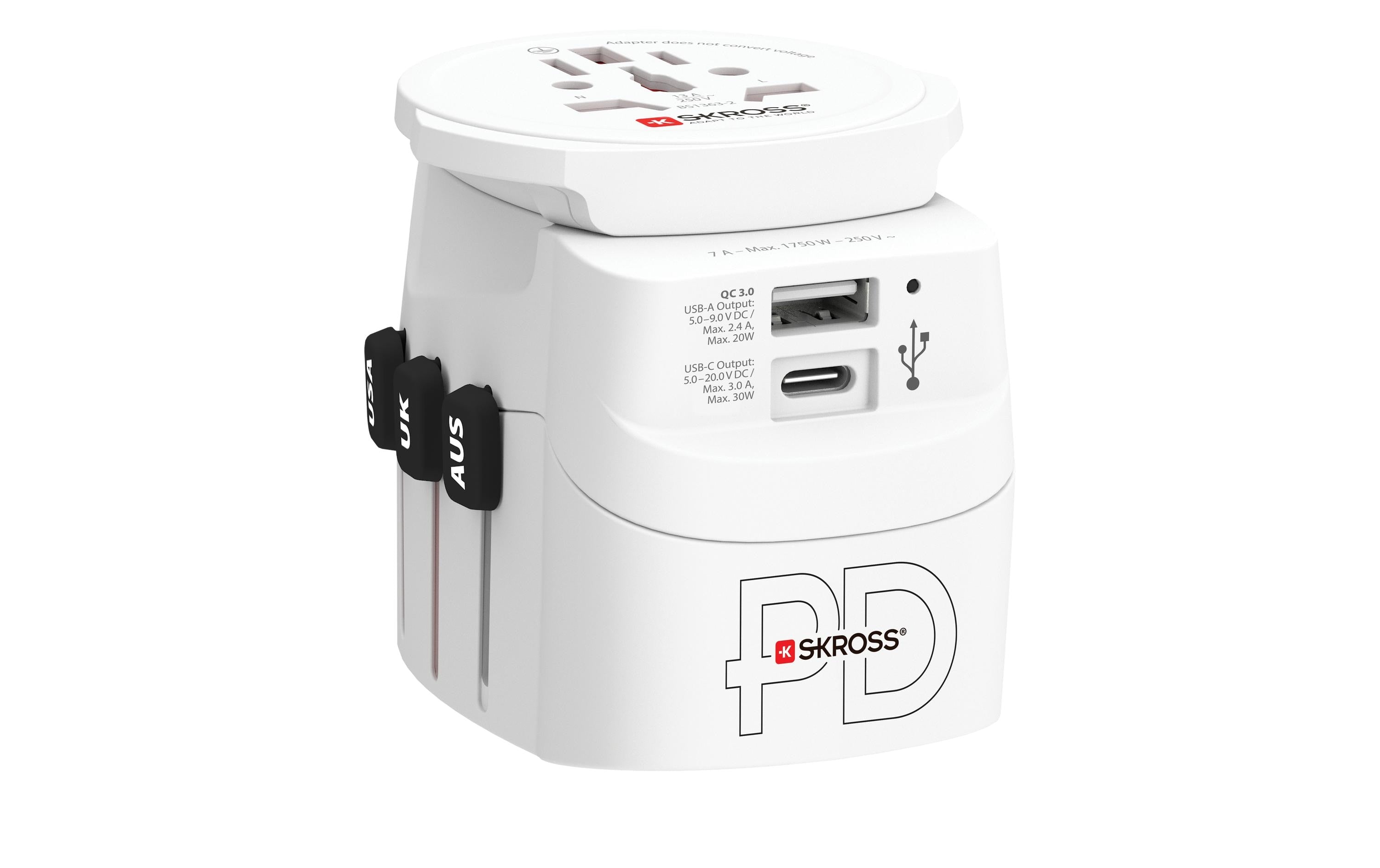 SKROSS PRO Light, 1x USB-A und C AC30PD für 2- und 3-polige Geräte