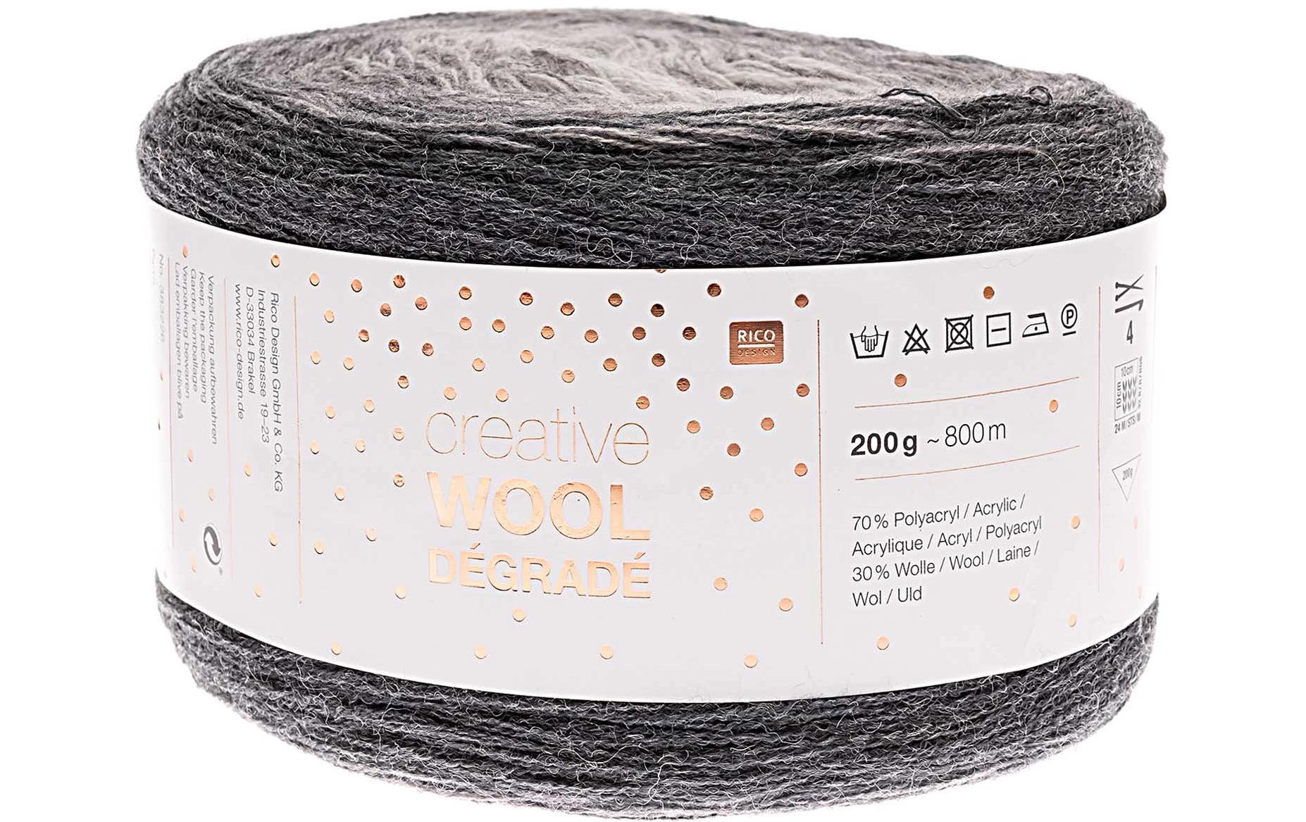 RICO Creative Wool Degrade, grau 200 g, 800 m, 70 % PC, 30 % WO