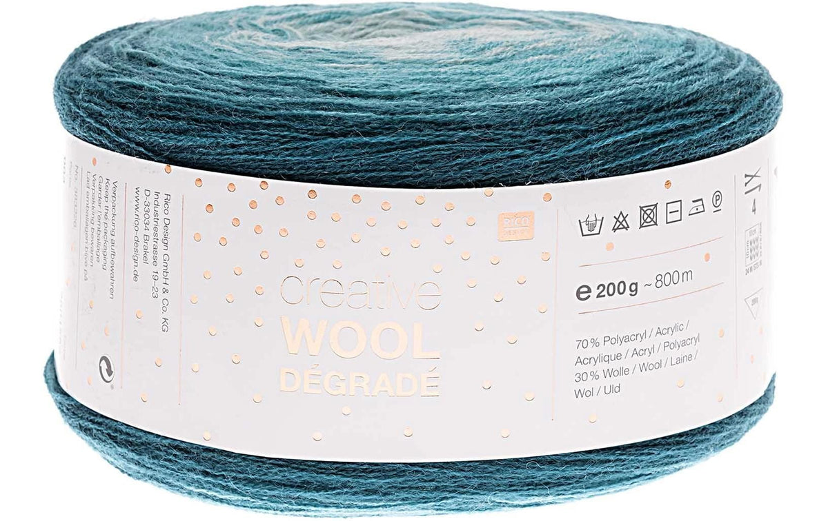 RICO Creative Wool Degrade, petrol 200 g, 800 m, 70 % PC, 30 % WO