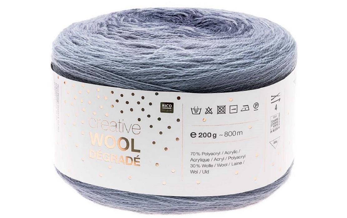 RICO Creative Wool Degrade, jeans 200 g, 70 % PAN, 30 % WO, 800 m