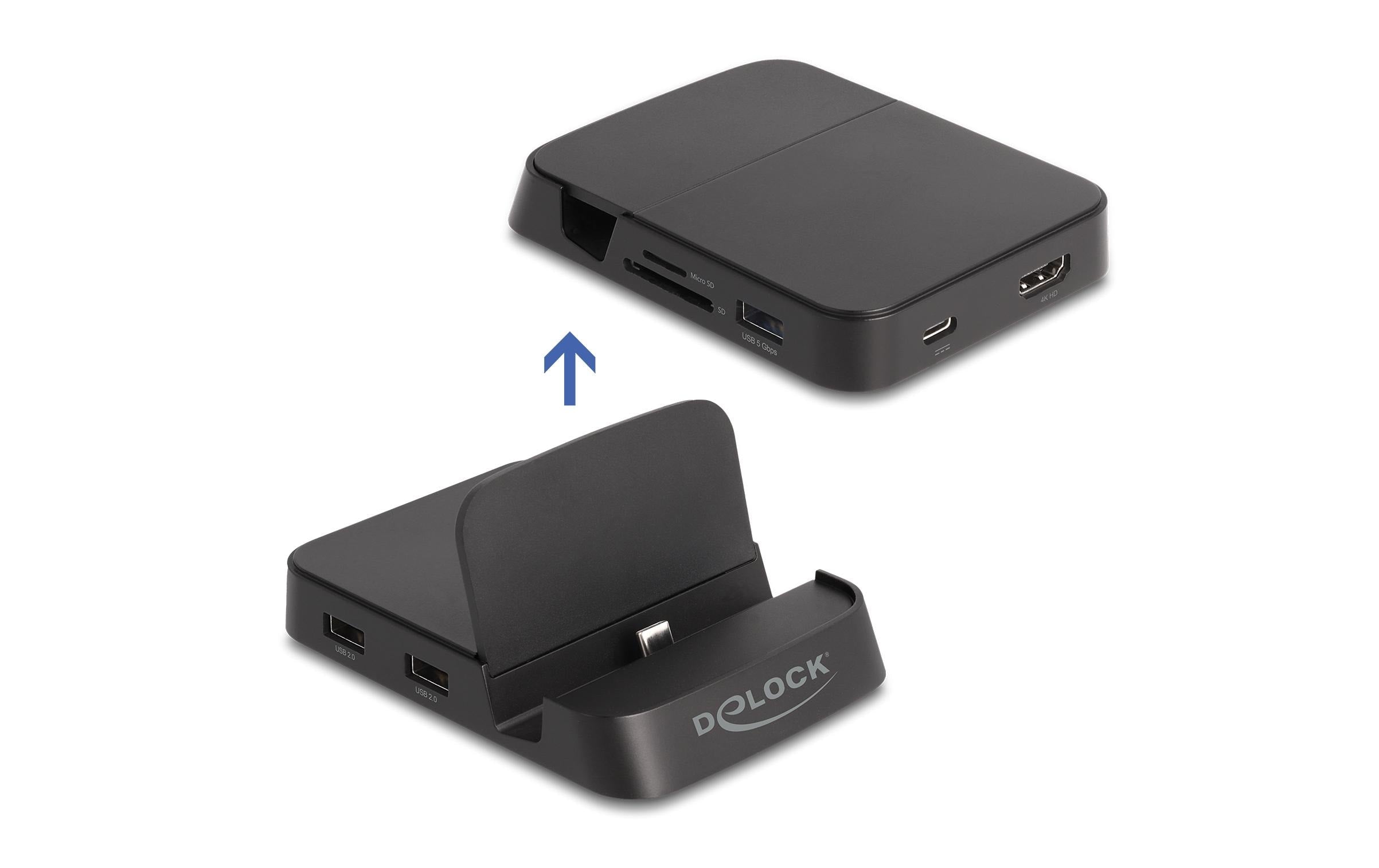 Delock Dockingstation 4K mit Halterung HDMI/USB/Hub/Micro SD