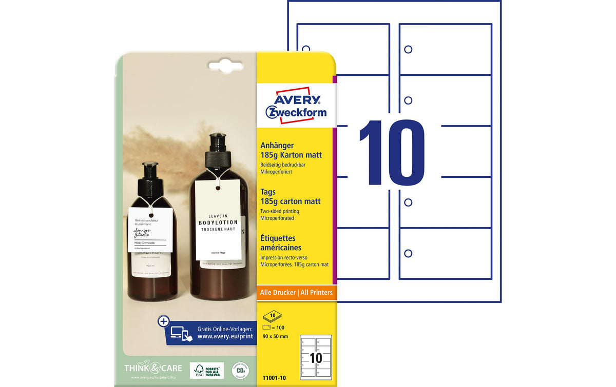 AZ Anhänger Karton mikroperforiert, 90x50mm 185g, weiss, 10 Blatt, 100 Stück