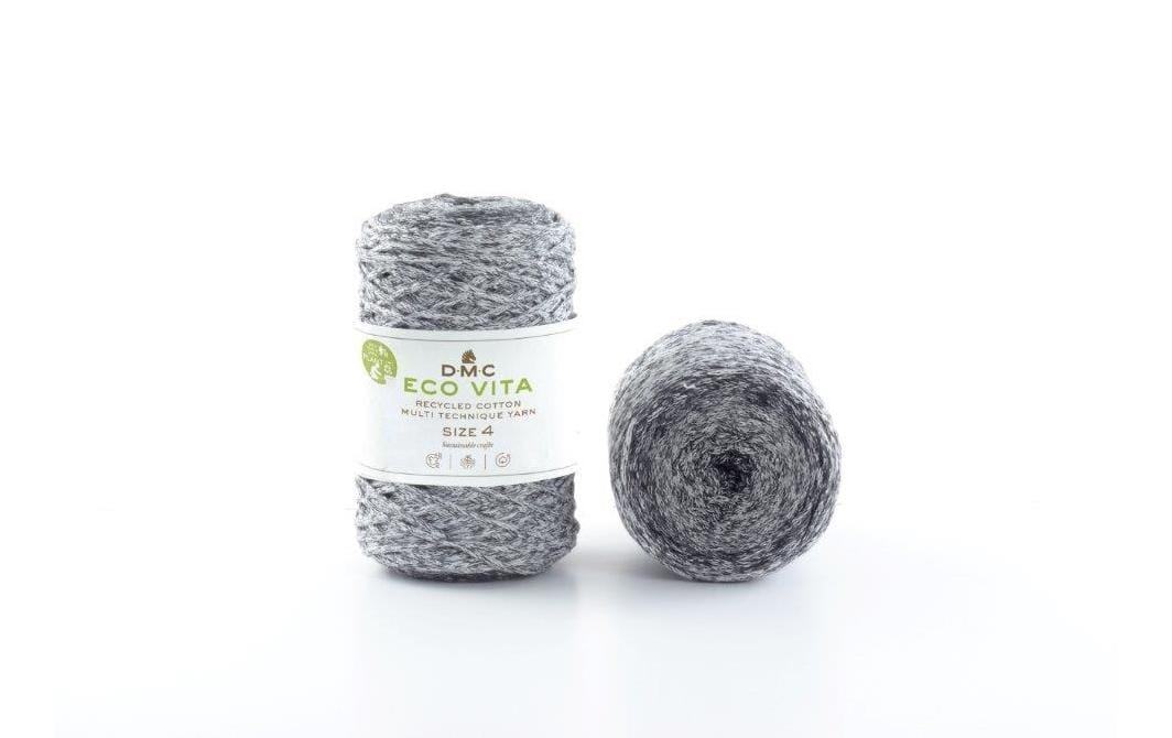 DMC Nova Vita 4 Baumwollgarn 2 mm schwarz melliert,250 g, 200 m, 80% CO, 20% PES