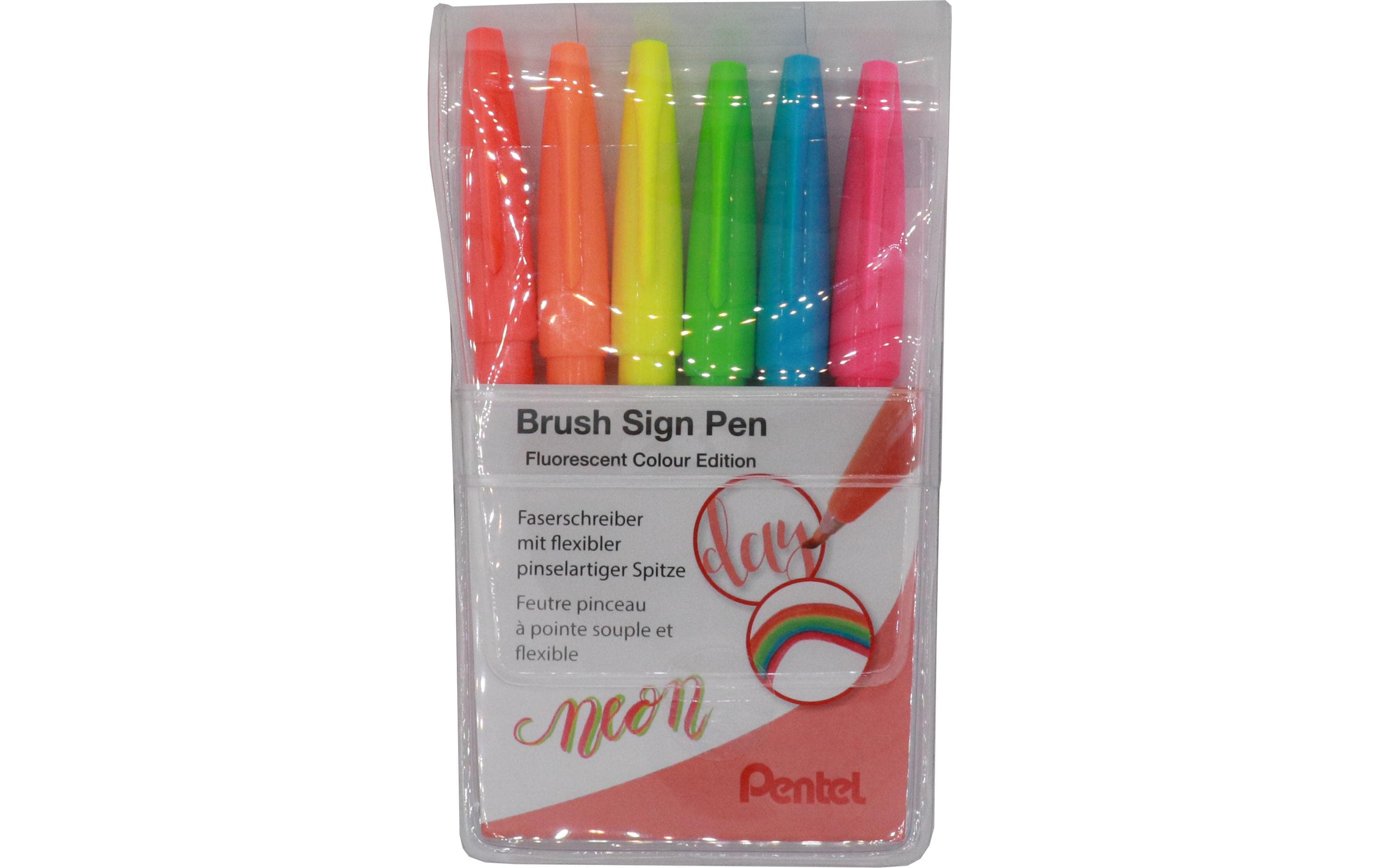 Pentel Brush Sign Pen Fluo 6 Farben Neon