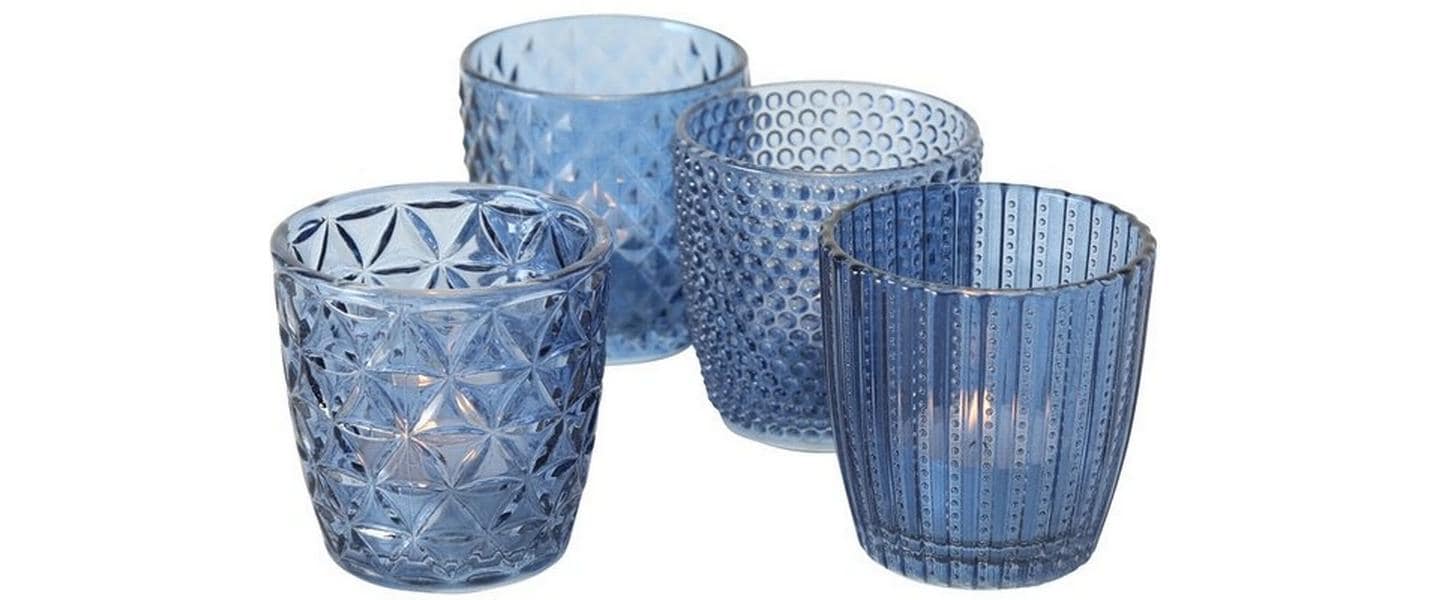 Boltze Windlicht Marilu Blau, 4 tlg. H 7.5 cm, Glas lackiert