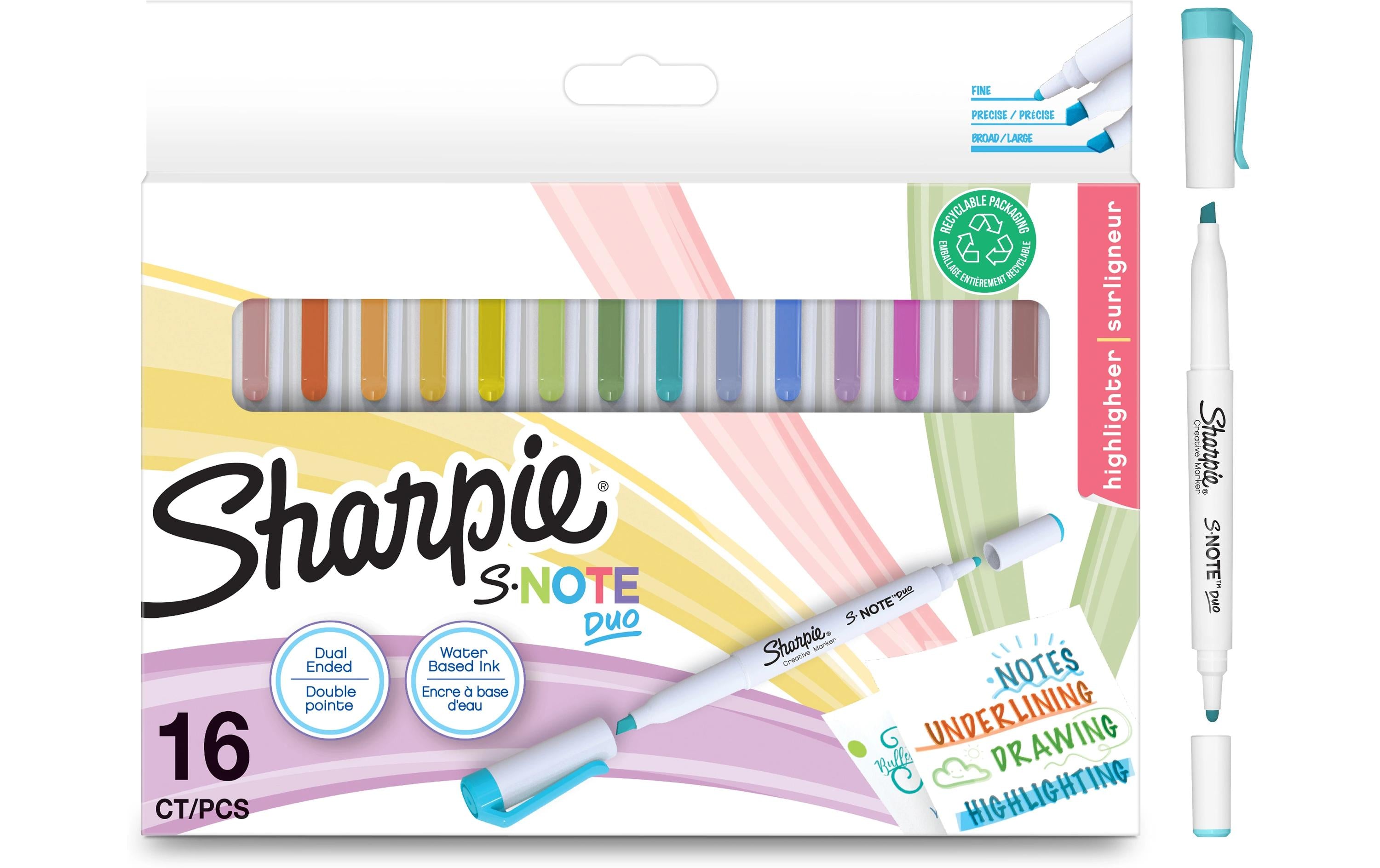 Sharpie S-Note Duo Textmarker Keilspitze 1,5-3.5mm/Rundspitze 1mm, 16 Stk