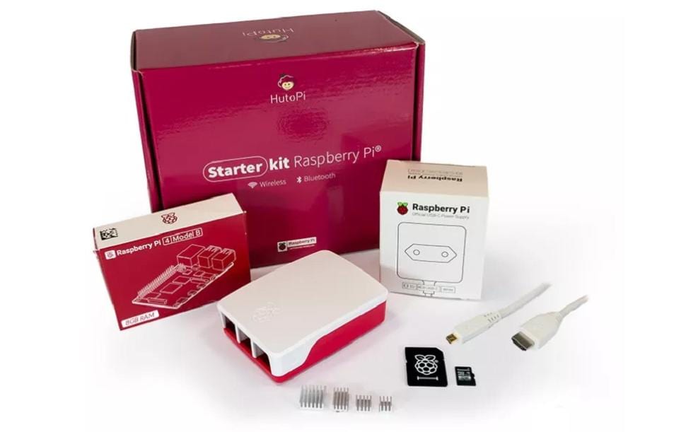 HutoPi Raspberry Pi4B, 4GB Set Pi 4B 4GB, 32GB SD, PSU, Case, HDMI